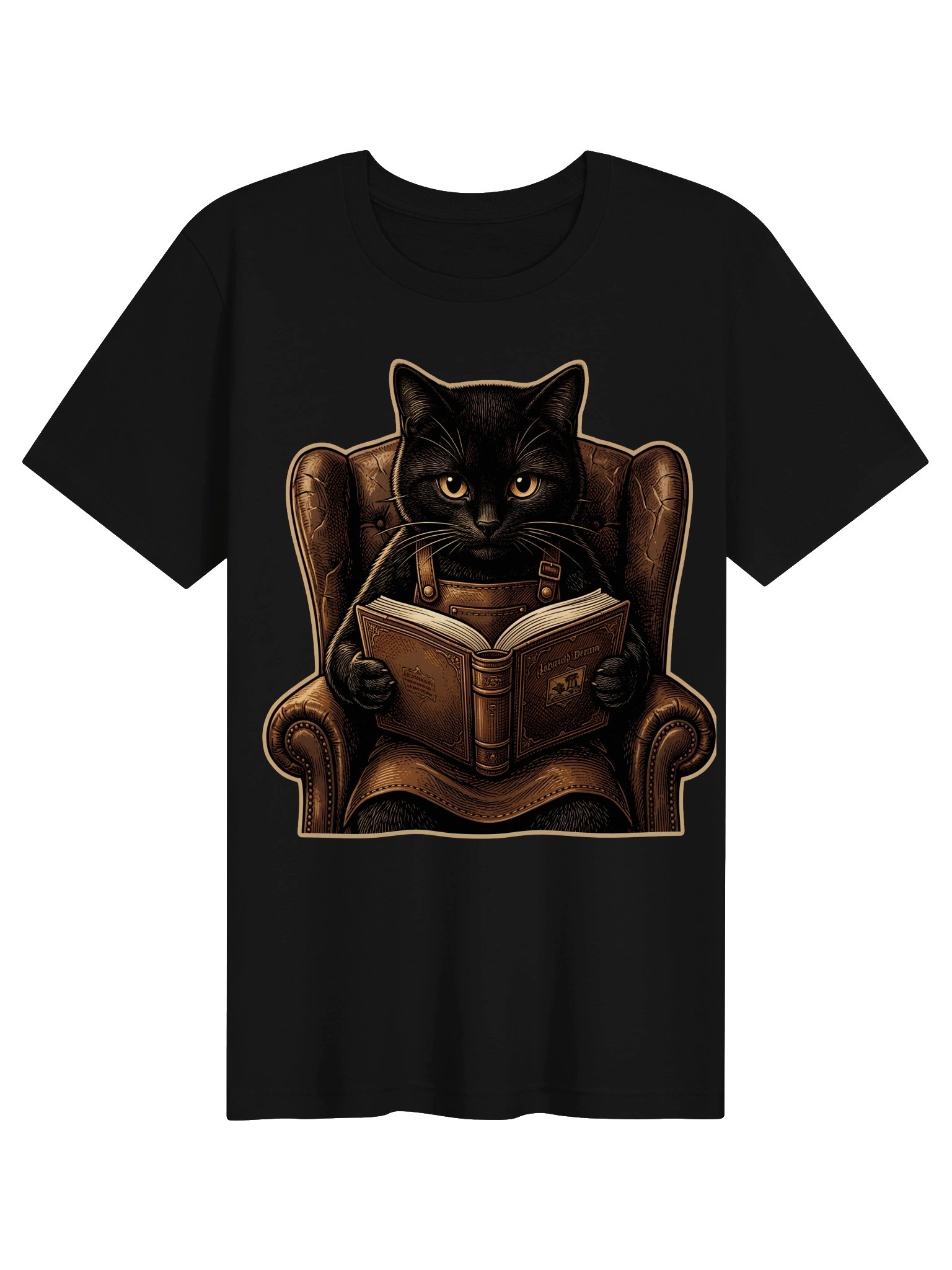 Scholar Cat Vintage Graphic Tee - Reading Black Cat Library Shirt product image (2)