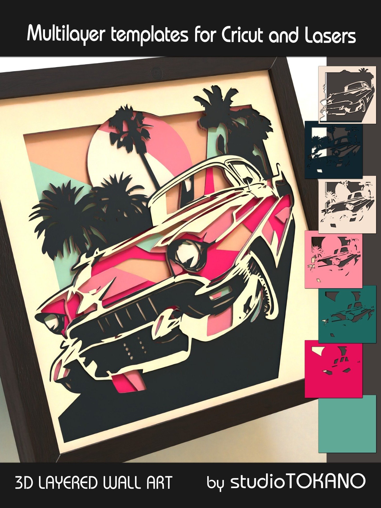 Pink Cadillac 3D multi layer SVG product image (6)