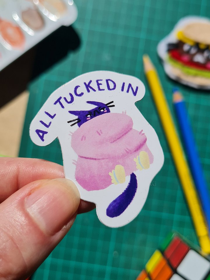 Cat All Tucked In Vinyl Sticker product image (1)