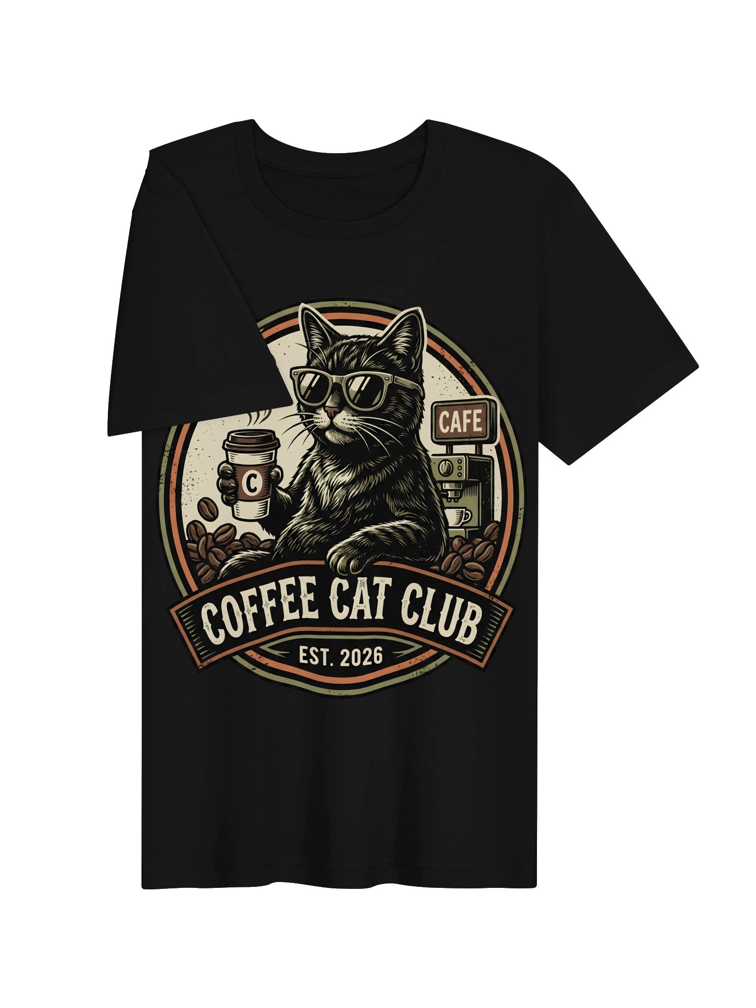 Coffee Cat Club Vintage Tee | Black Cat Sunglasses Shirt product image (3)