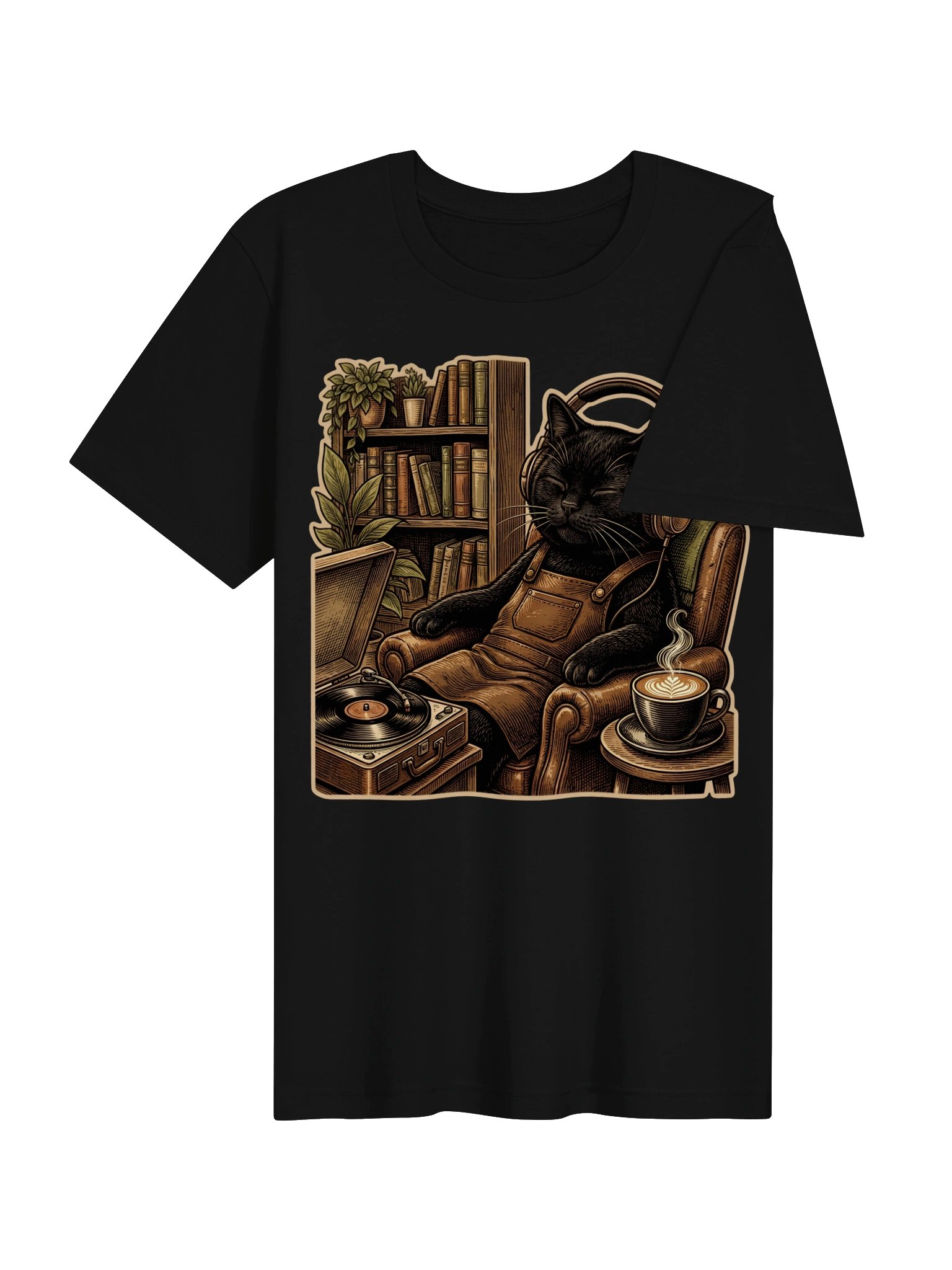 Chill Cat Vintage Graphic Tee - Vinyl & Coffee Black Cat Shirt product image (16)