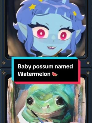 My spouse is always trying to collect and raise baby animals. I definitely went online and checked if that baby was big enough to be away from momma! Also, I hope you like the froggy! I painted it live and chat chose the subject. #vtuber #frog #possum #art 