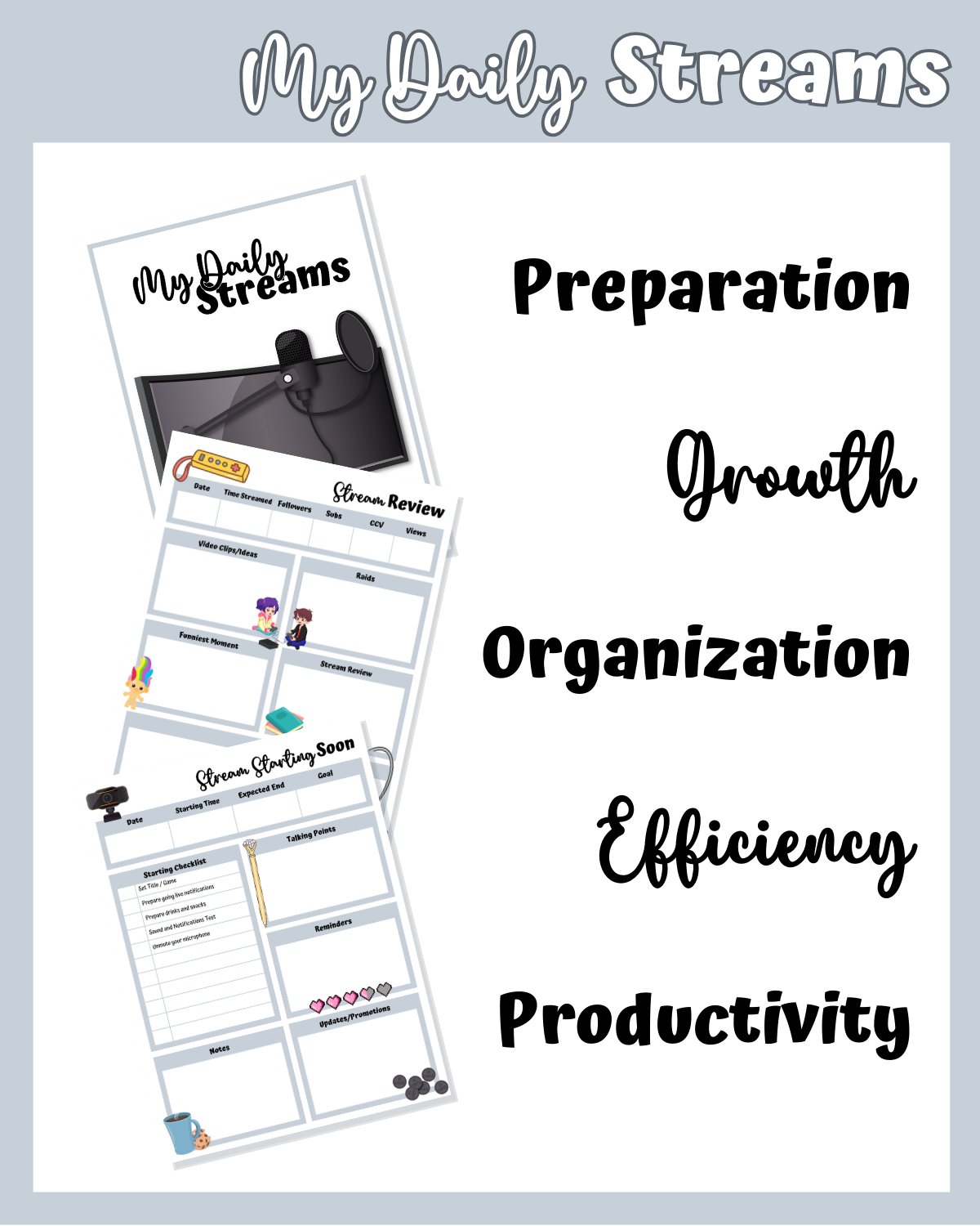 My Daily Stream Planner - Grey Edition | Digital Stream Starting Soon & Review Pages product image (4)