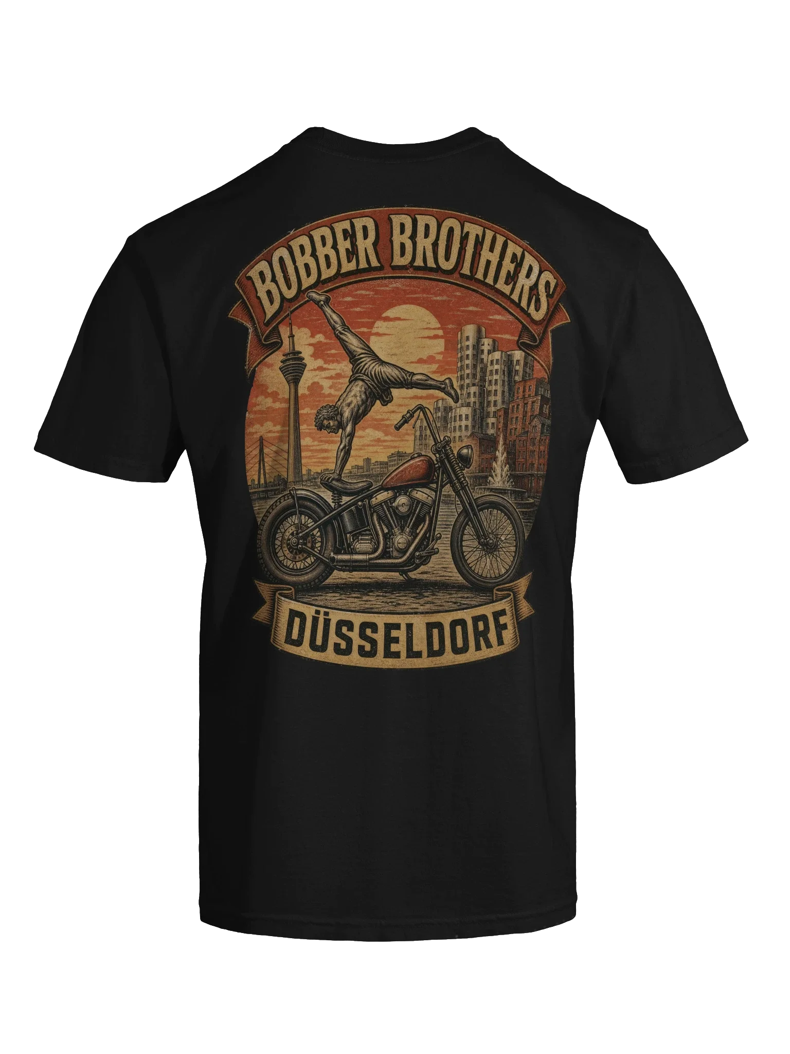 Düsseldorf motorcycle t-shirt design by Bobber Brothers