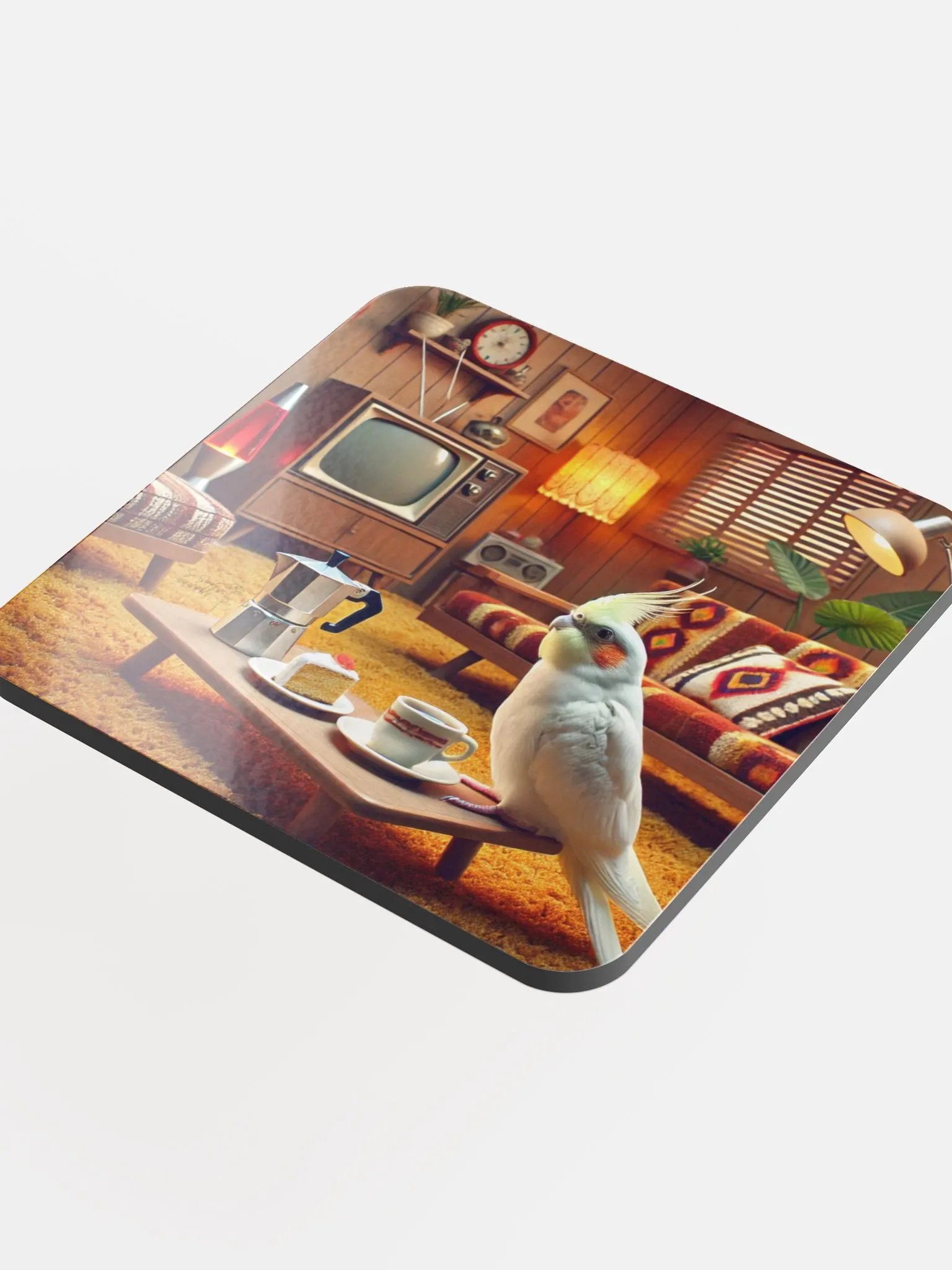 Perch & Sip – Glossed Cork Coaster with Parakeet Art 9 product image (4)