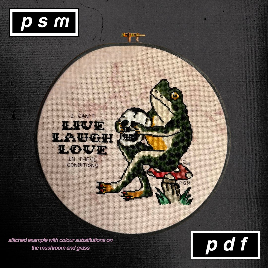 'I Can't Live Laugh Love in These Conditions' Toadstool Frog with Skull Pattern product image (2)
