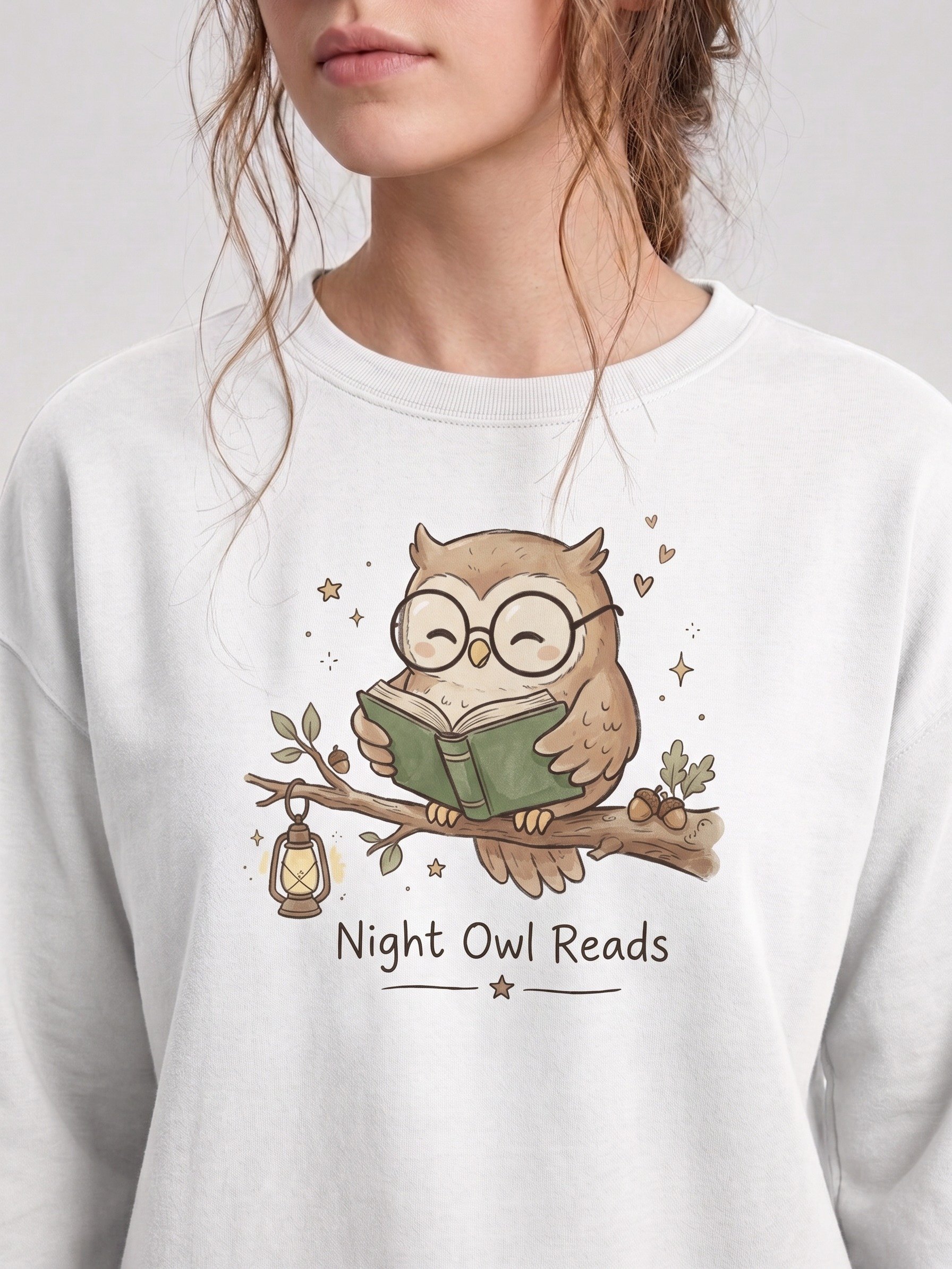 Night Owl Reads Sweatshirt, Cute Book Lover Gift, Cozy Reading Crewneck product image (2)