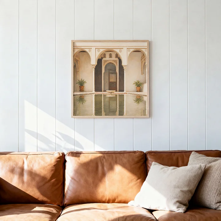 Andalusian Courtyard Wall Art - Neutral Beige Islamic Interior Decor wall art - framed product image (1)