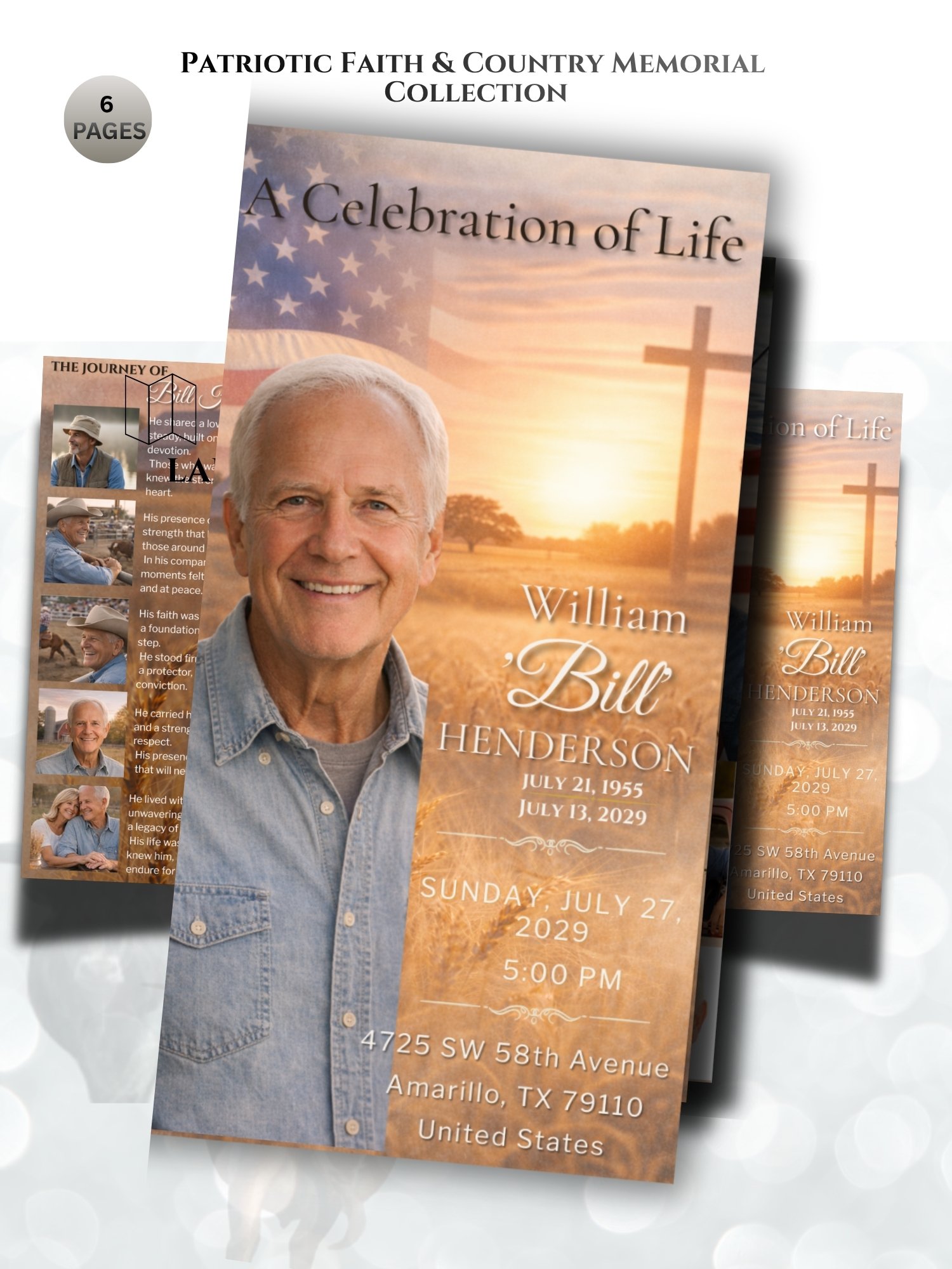 Patriotic Funeral Trifold Template for Canva | Military Veteran Memorial product image (2)
