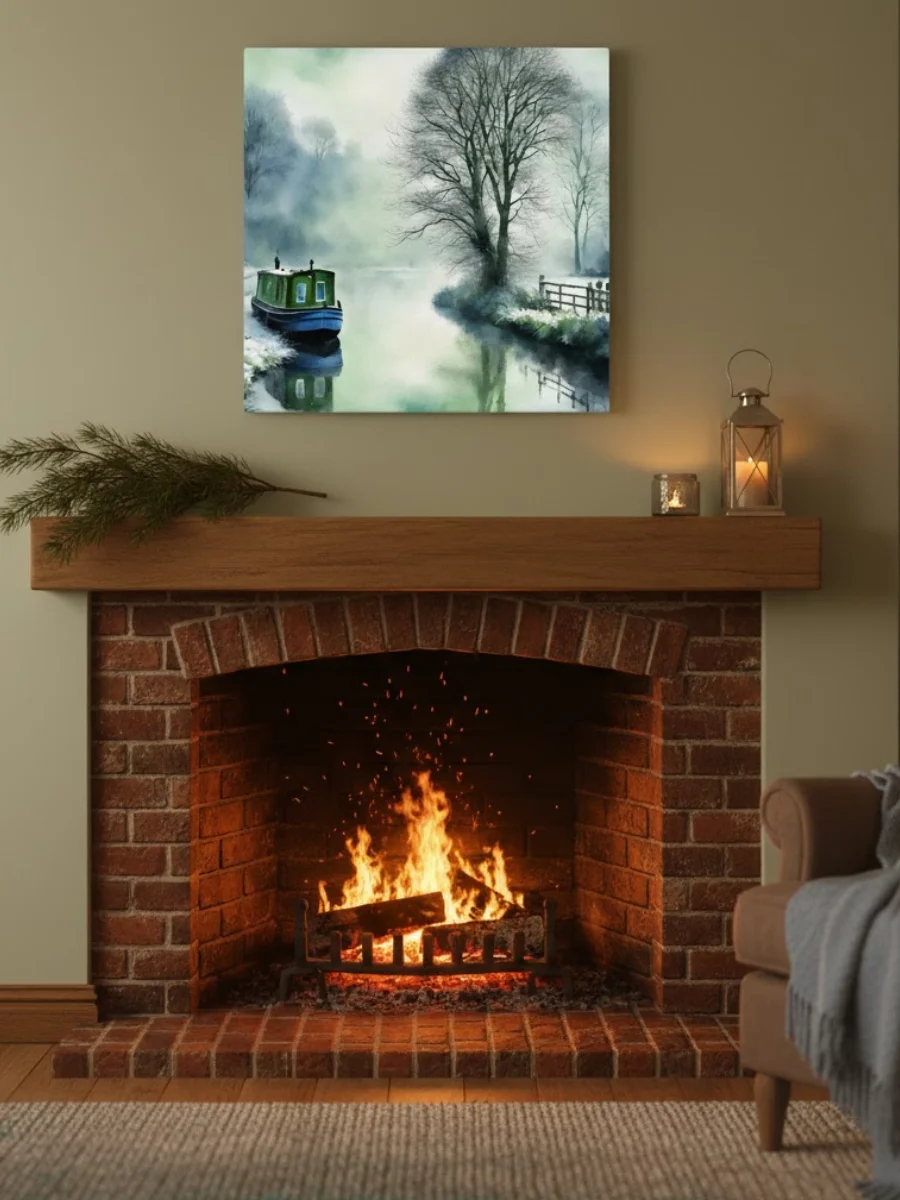 Narrow Boat In Winter Watercolour Wall Art product image (1)