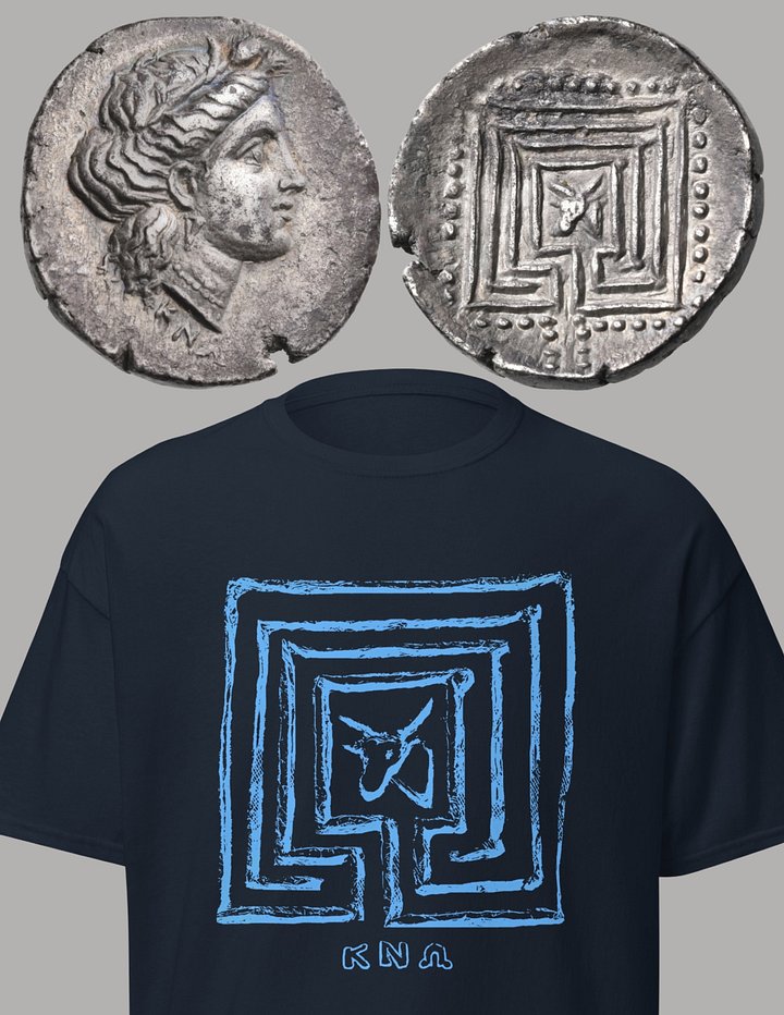 Minotaur in Knossos Labyrinth Cretan Art from 3th Century BC, Navy and White T-Shirt product image (2)