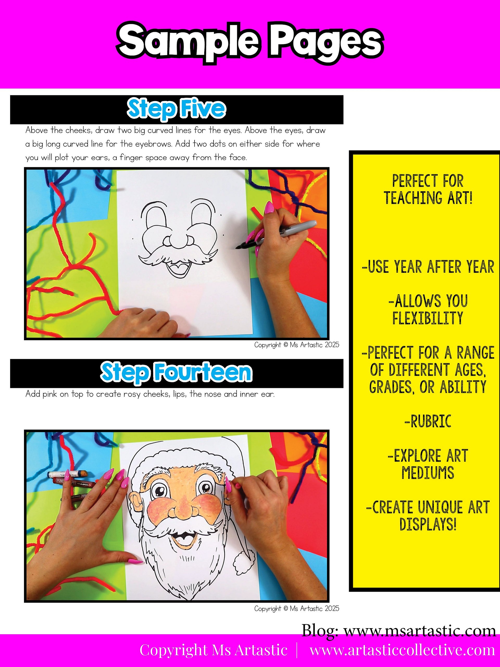 Christmas Santa Claus Art Lesson Santa Portrait Drawing Holiday Art Activity product image (7)