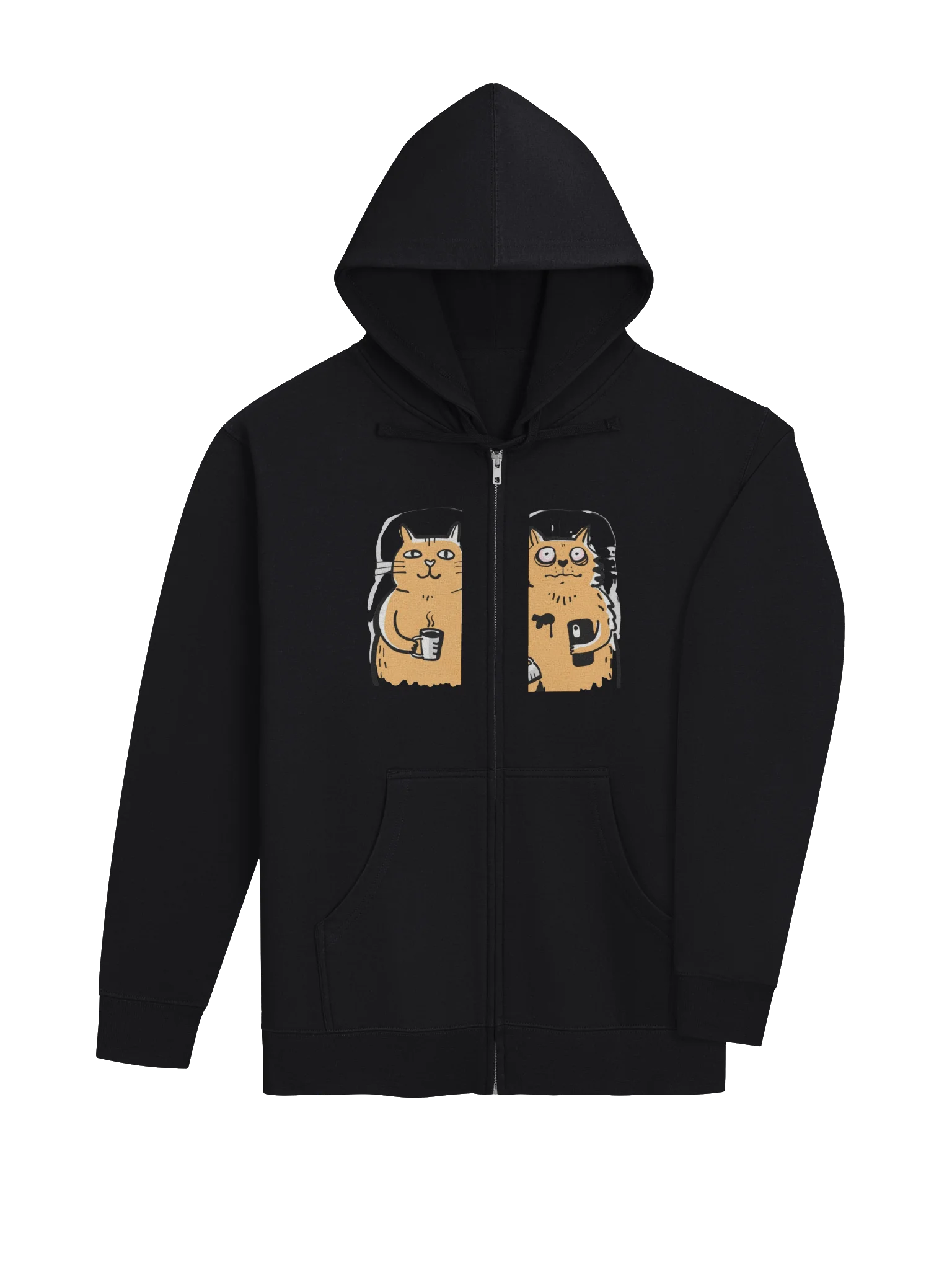 Coffee Cats Black Zip-Up Hoodie – Cute Cat Graphic Unisex Hoodie product image (4)