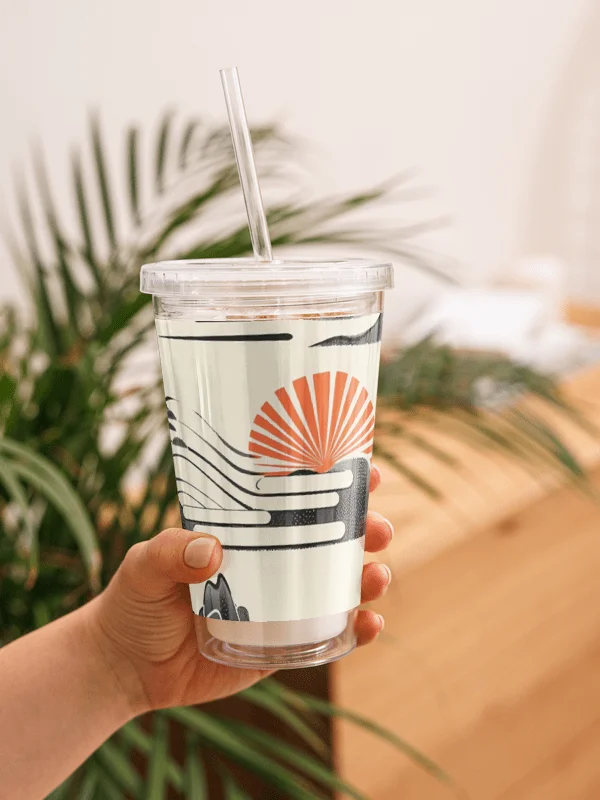Japanese Sumi-e Landscape Acrylic Tumbler | Rising Sun Minimalist Art Cup product image (2)