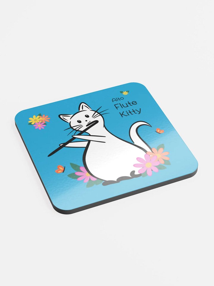Flute Kitty Glossed Cork Coaster - Alto Flute product image (2)