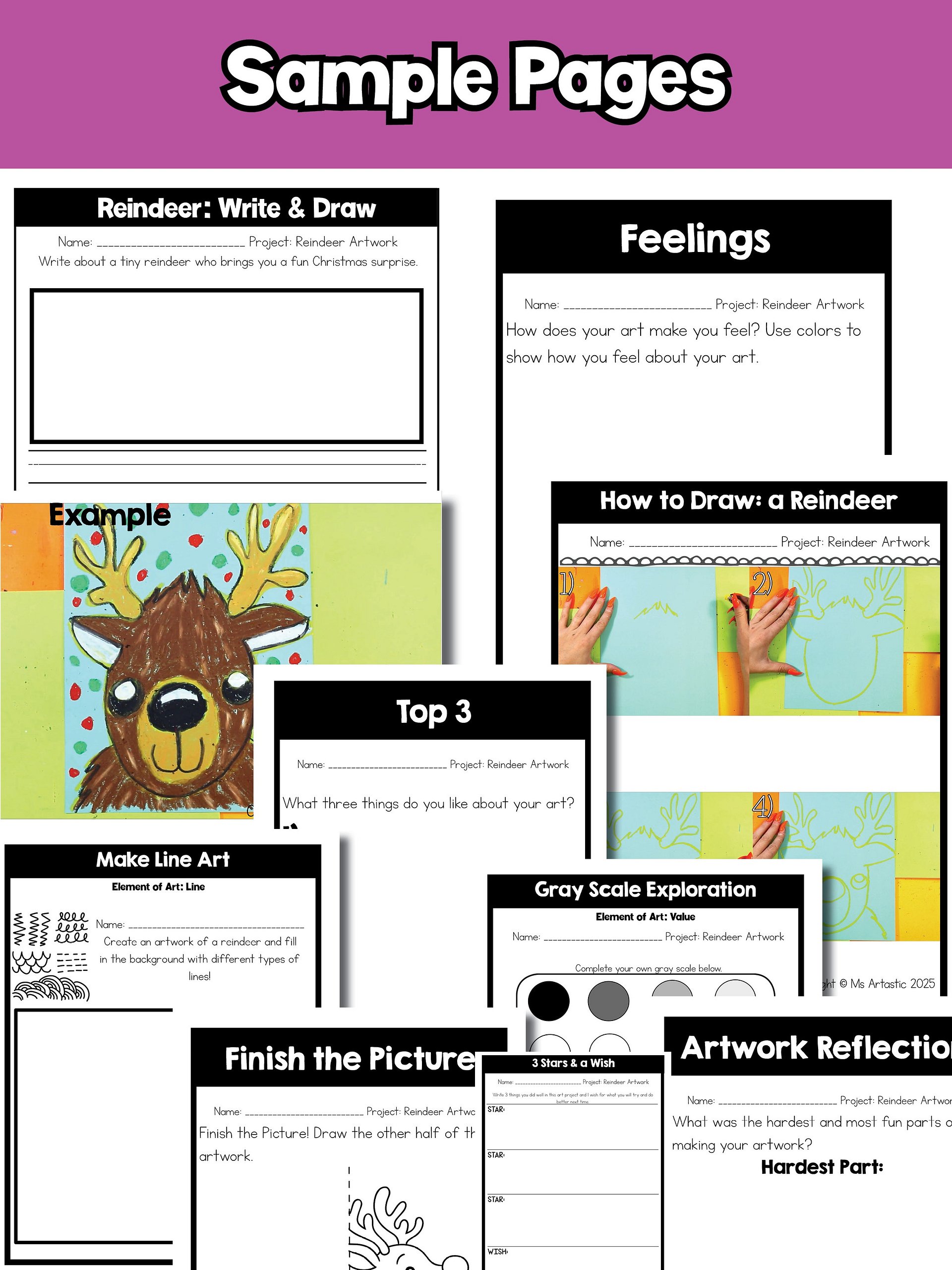 Christmas Art Project Reindeer Art Lesson Christmas Art Activity December Art product image (9)