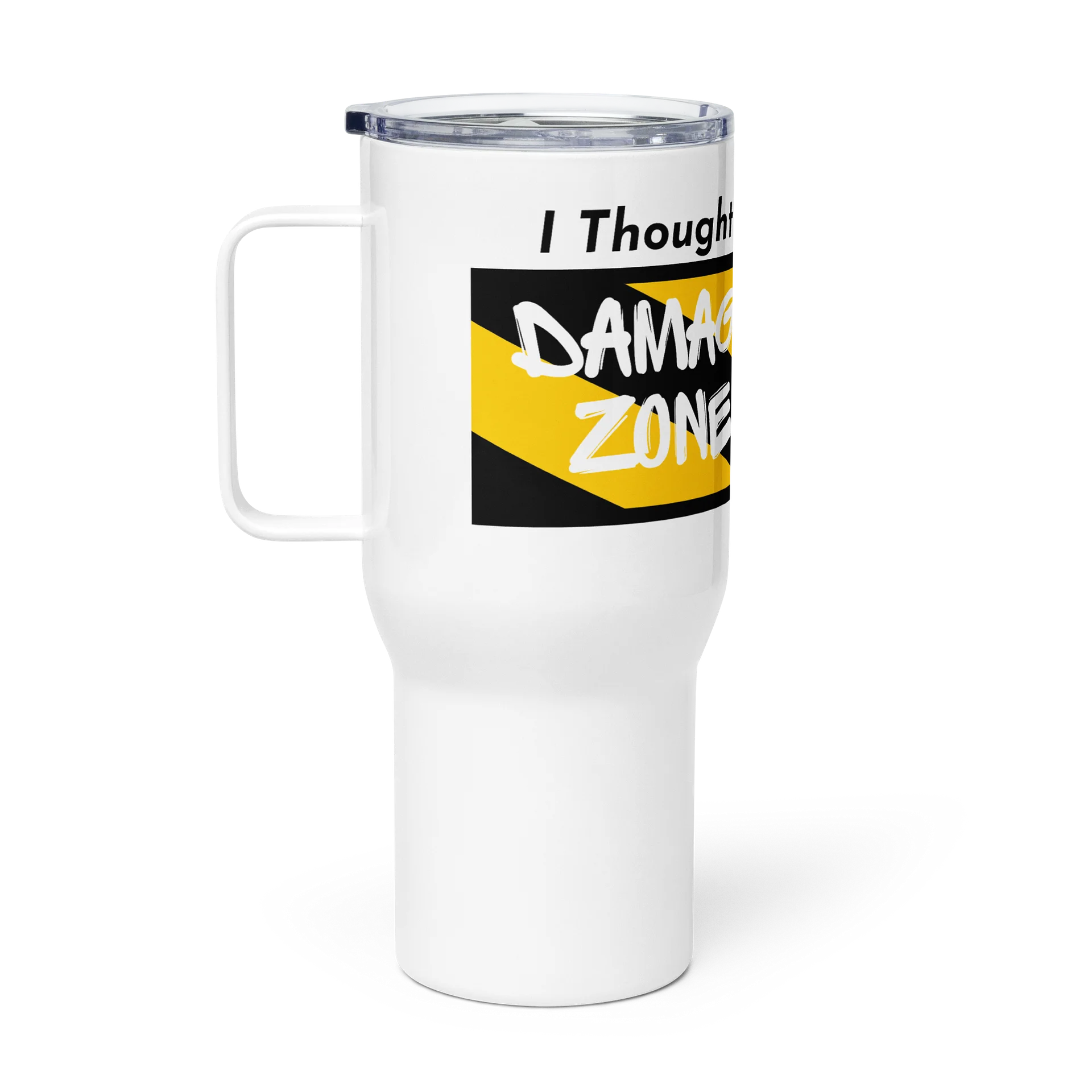Damage free Zone | Travel Mug with a Handle by Allcolor product image (1)