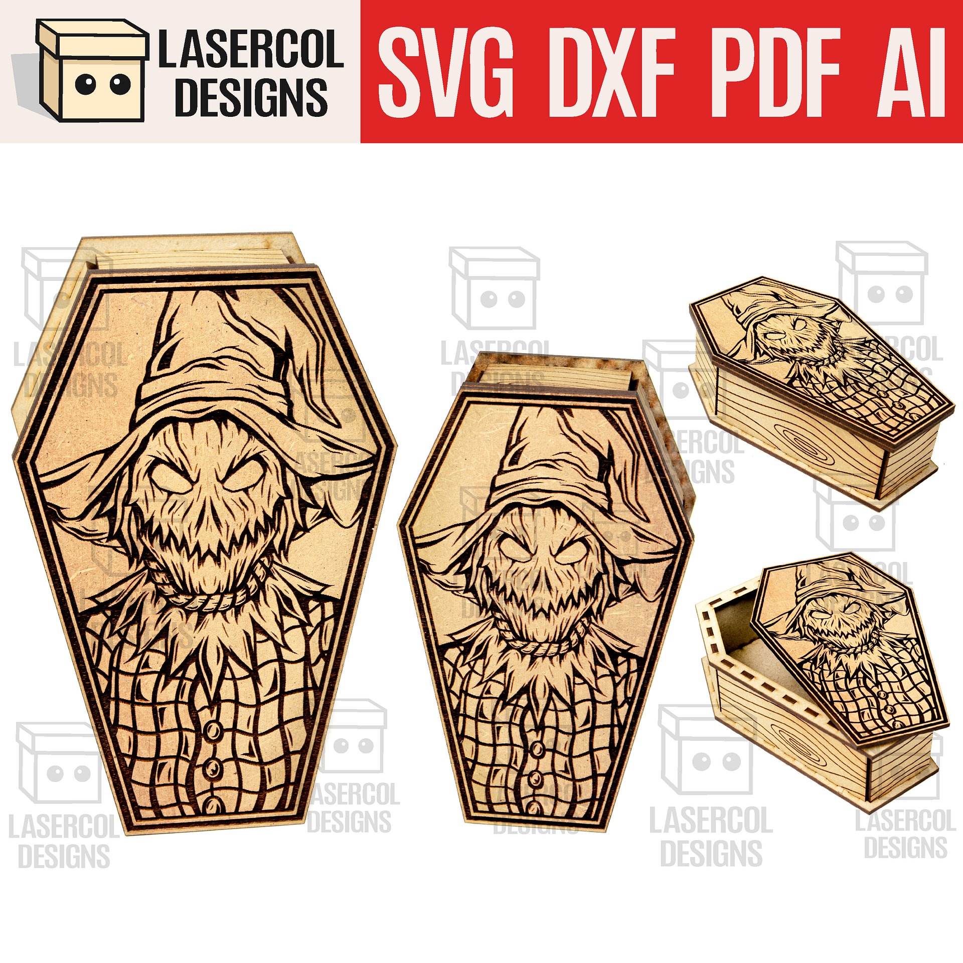 Halloween Coffin Boxes Bundle (Set 1-2-3-4) - (2 Sizes) - Laser Cut Files product image (6)