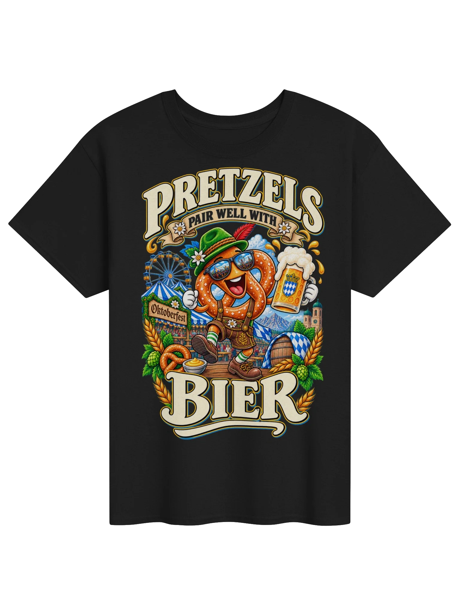 Pretzels Pair Well With Bier Funny Oktoberfest Vintage Tee