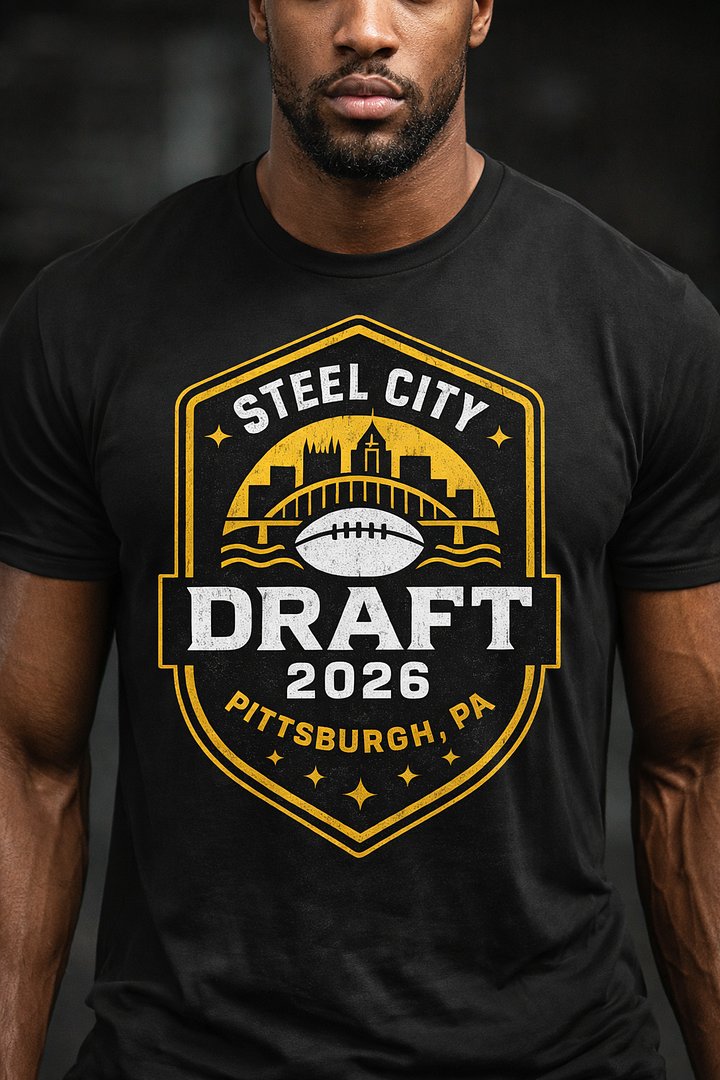 Steel City Football Draft 2026 Pittsburgh PA Vintage Badge T-Shirt product image (1)