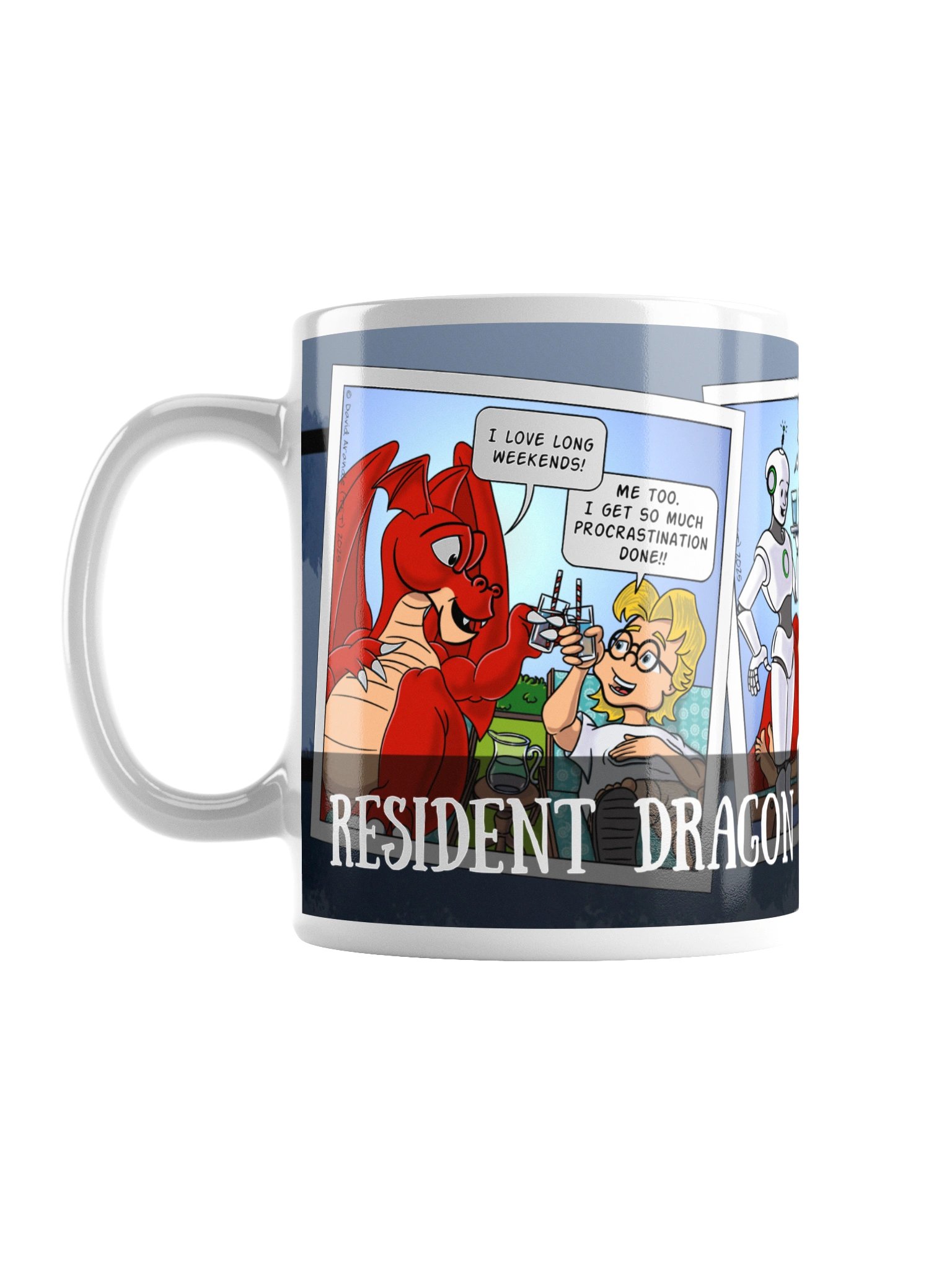 Resident Dragon Comic We Love Long Weekends Three-Panel Mug product image (1)