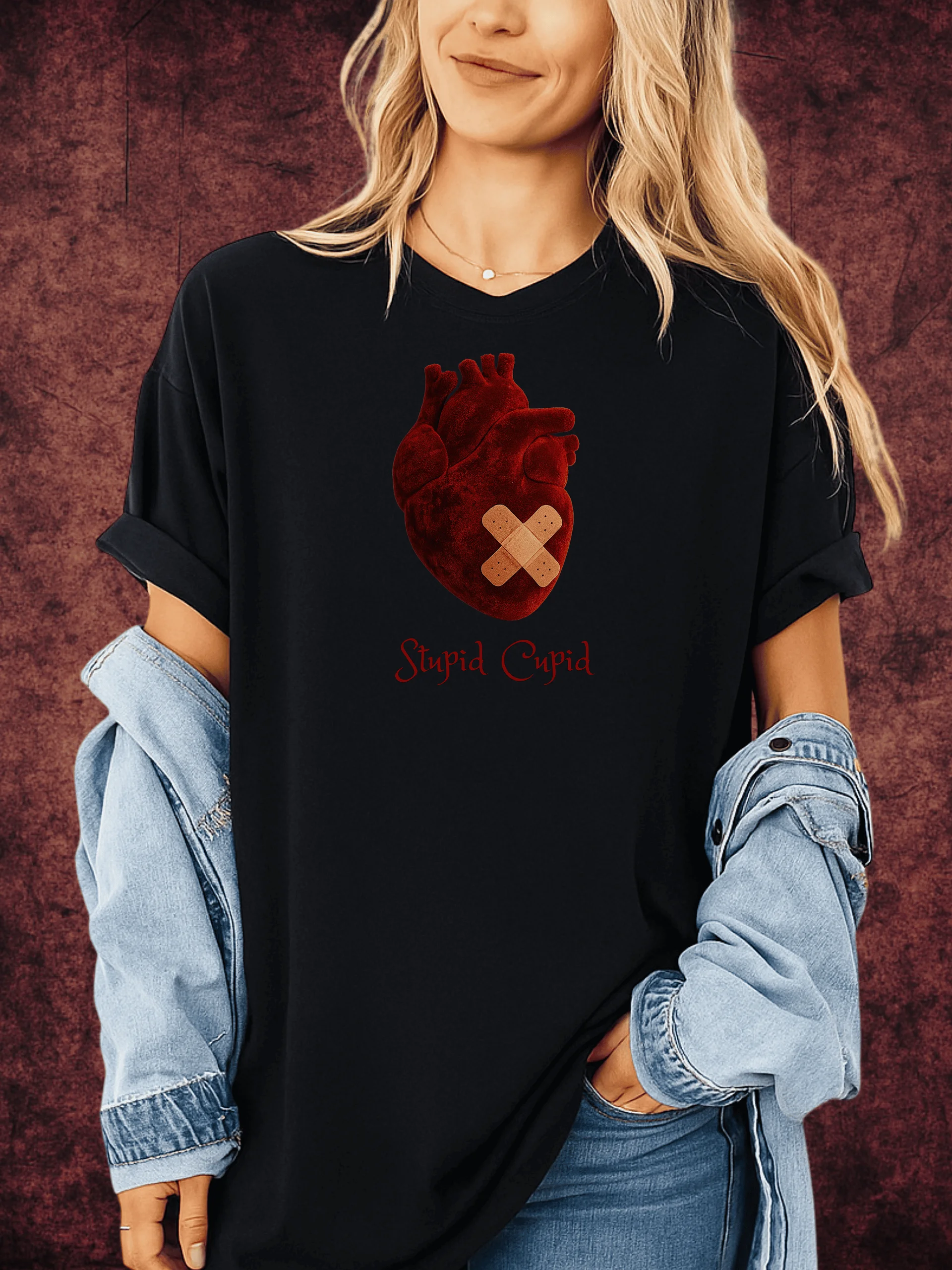 Stupid Cupid Velvet Heart T-Shirt product image (1)