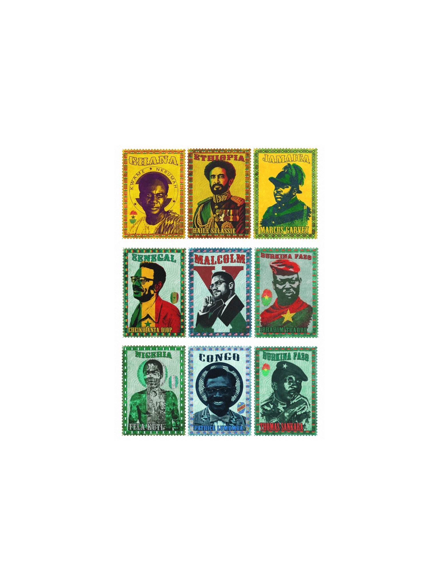 9 Pan-African Icons, 1 Poster: Vintage Postage Stamp Tribute product image (2)