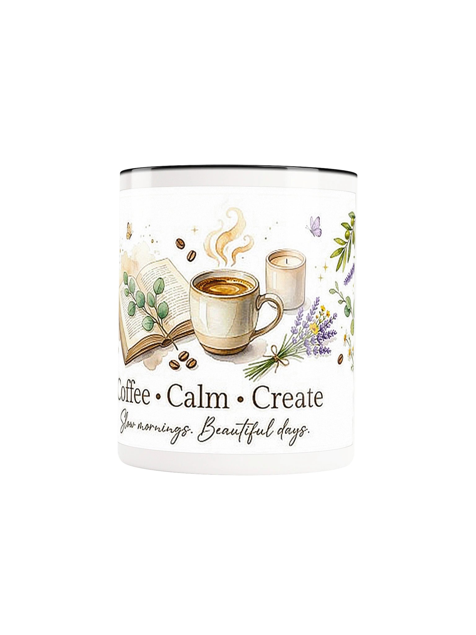 Slow Mornings Aesthetic Coffee and Book Accent Mug product image (91)