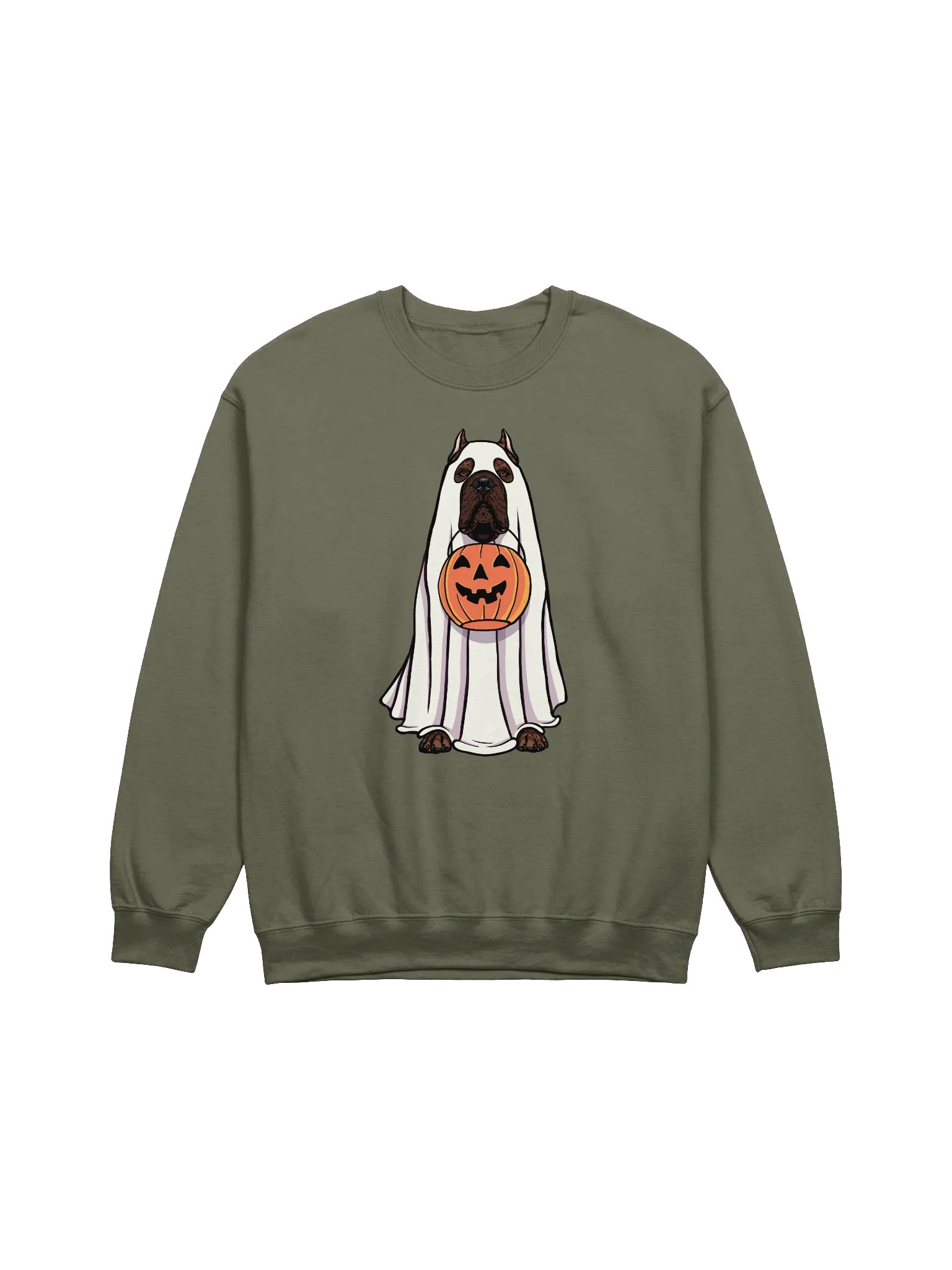 Funny Halloween Cane Corso(Brindle) Sweatshirt | Funny Cane Corso Wearing a Ghost Costume and Holding a Pumpkin Basket product image (1)