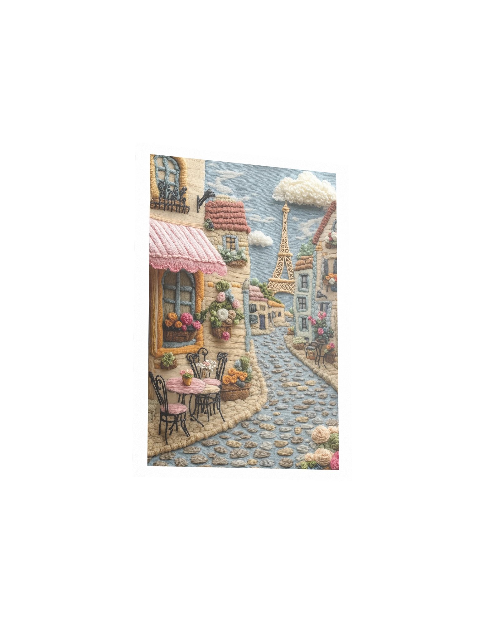 A Little Café in Le Marais | Embroidery-Style Wall Art — Unframed Print product image (3)