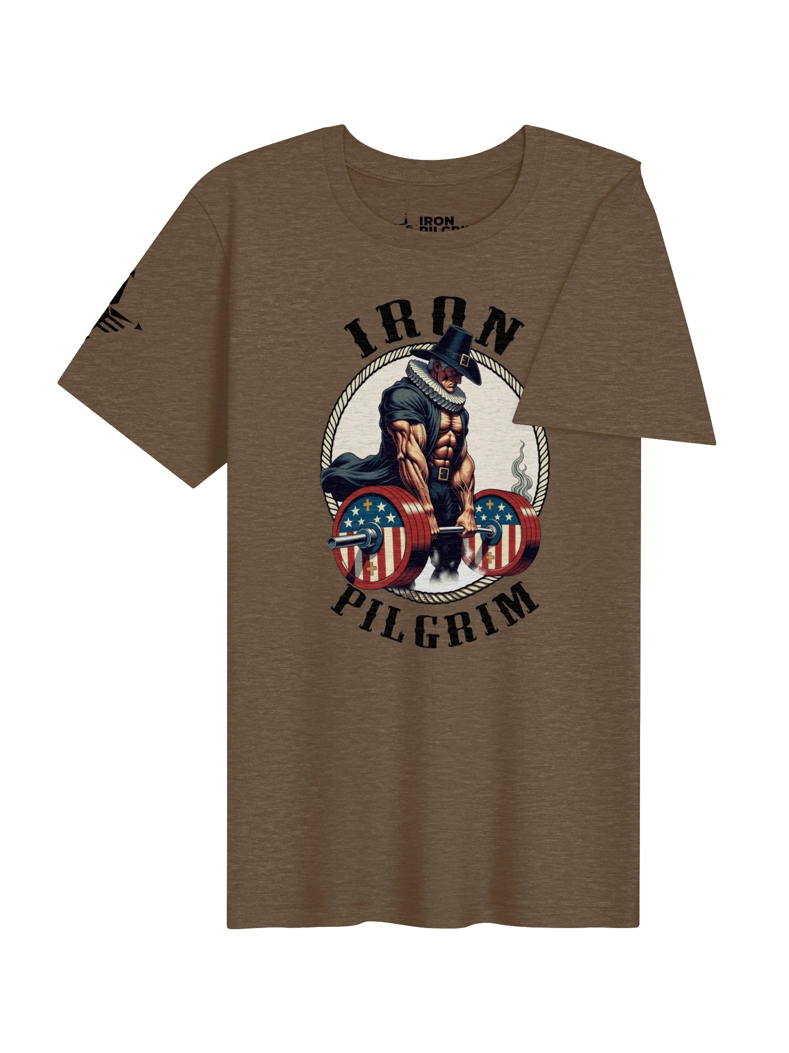 Iron Pilgrim Deadlift Badge T-Shirt – Muscular Pilgrim Lifting Weights Gym Tee product image (54)