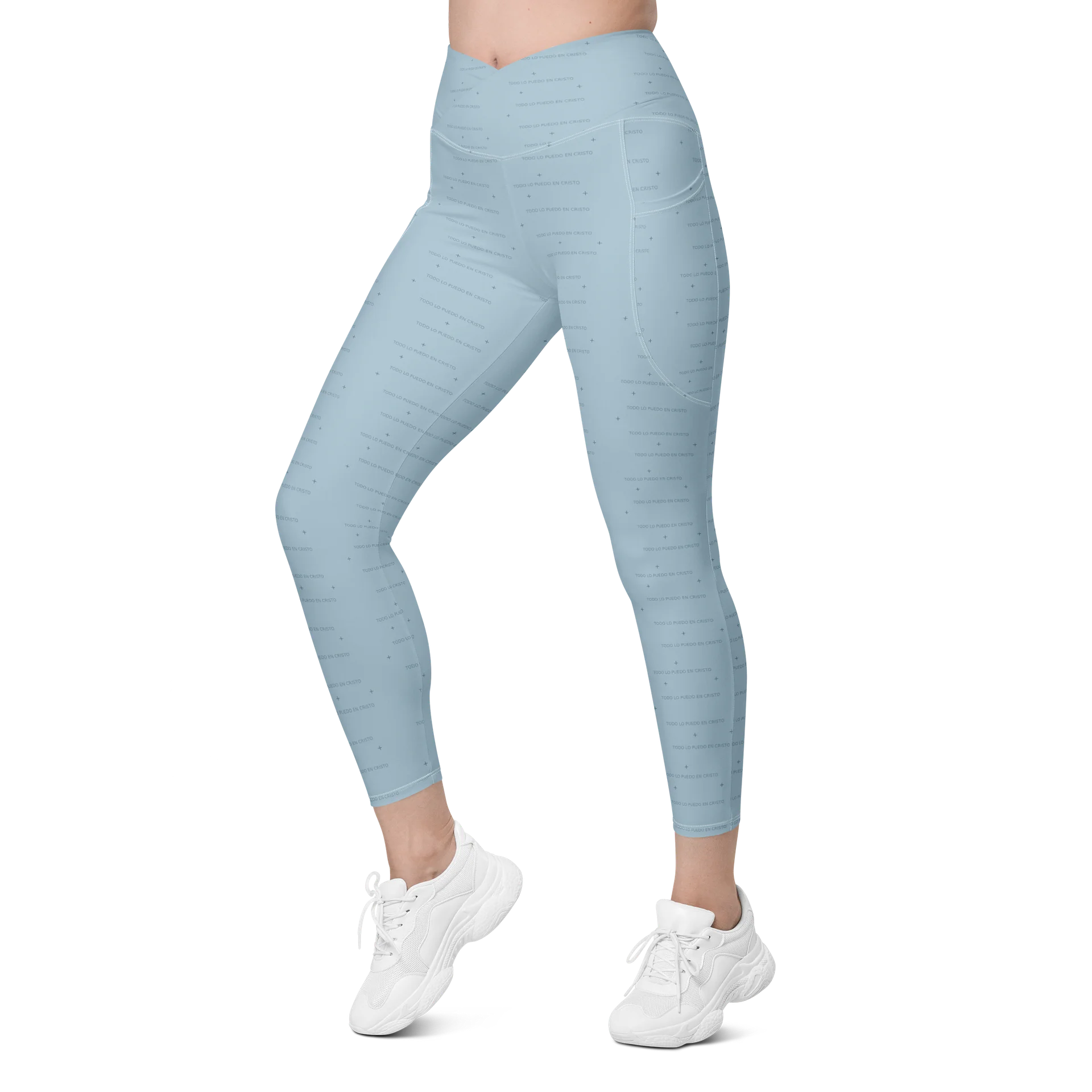 Crossover Leggings with Pockets — Women Who Lift (Baby Blue) product image (9)
