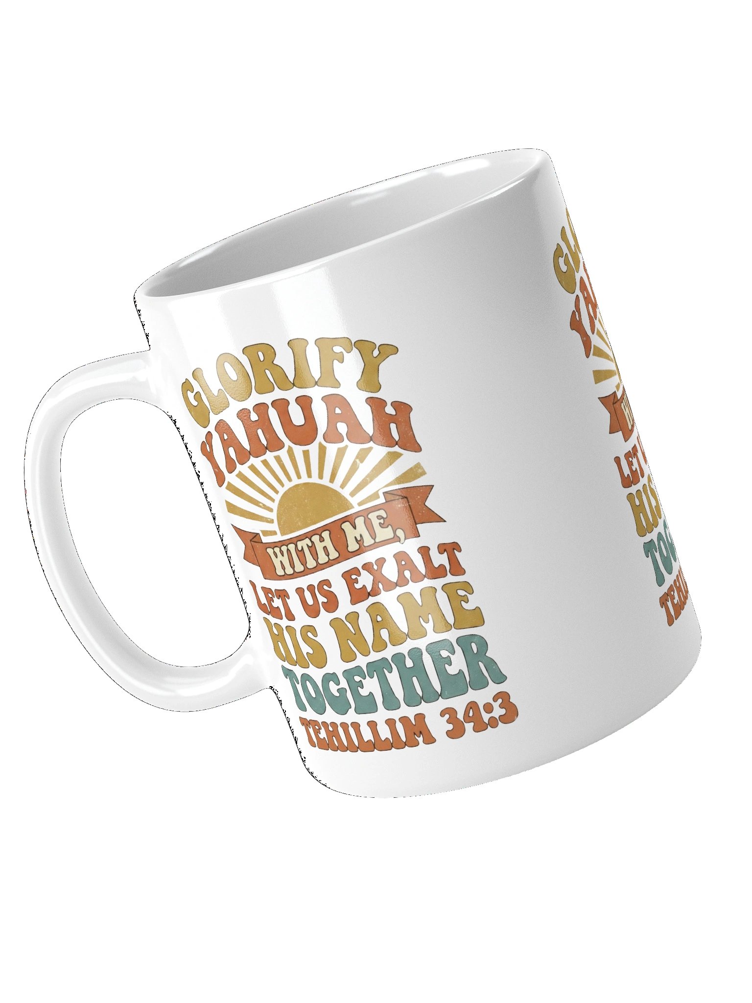 Glorify YAHUAH With Me Mug | Tehillim 34:3 Scripture Cup | White Glossy Ceramic product image (4)