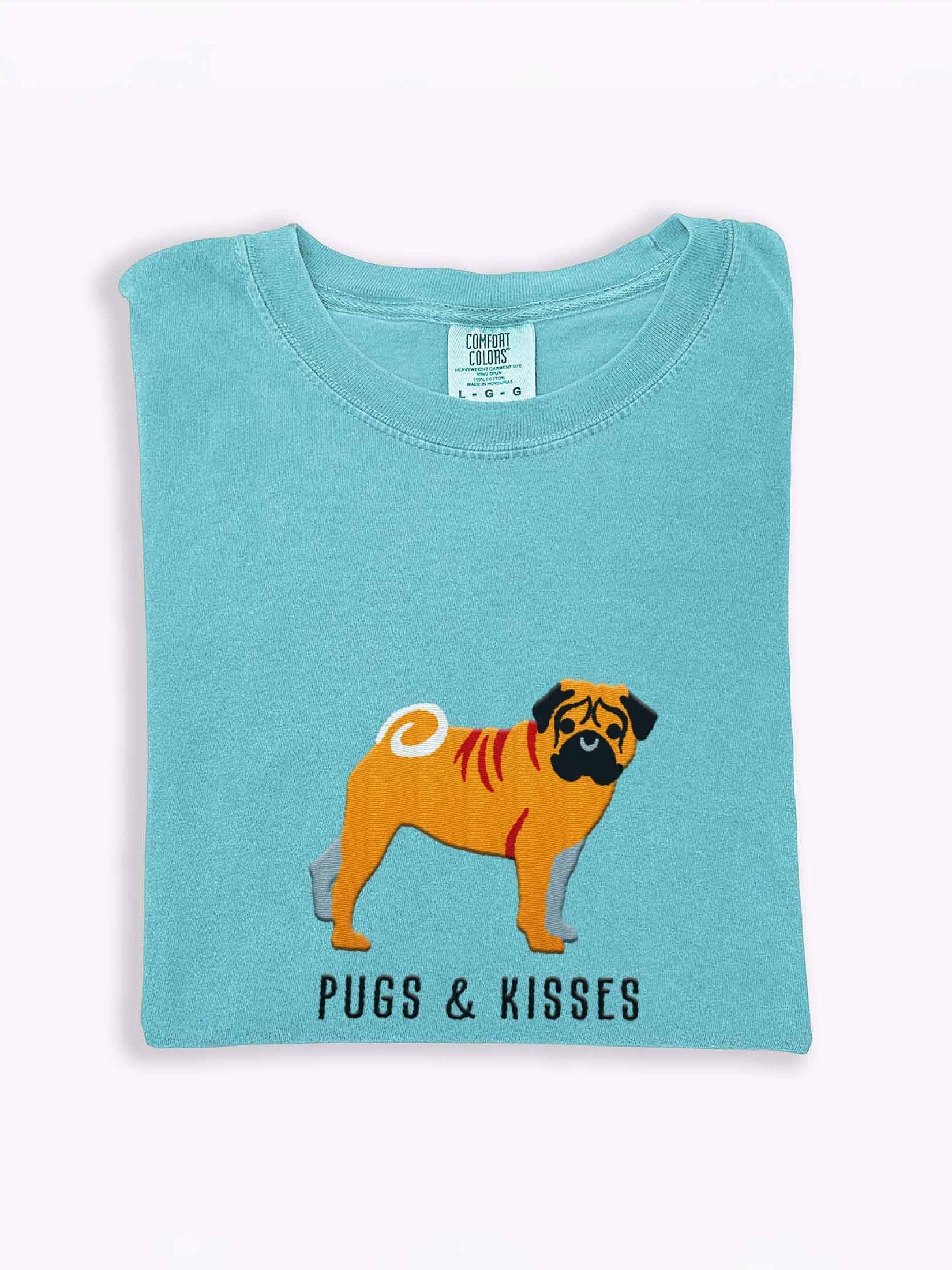 Pugs and Kisses T-Shirt(Embroidered) of a Pug(Fawn) product image (1)
