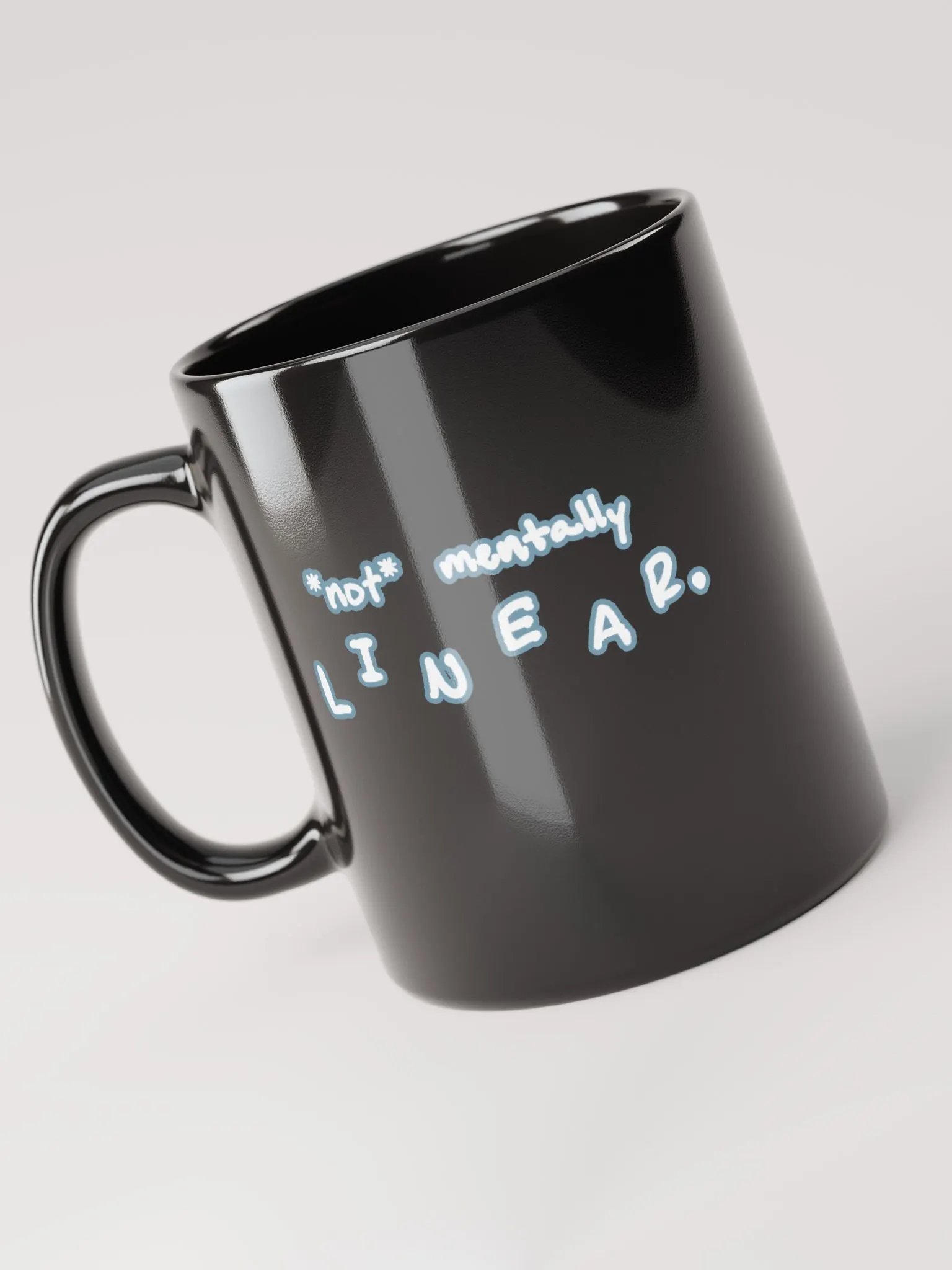*not* mentally linear (lined design, #709AAF) glossy black mug product image (8)