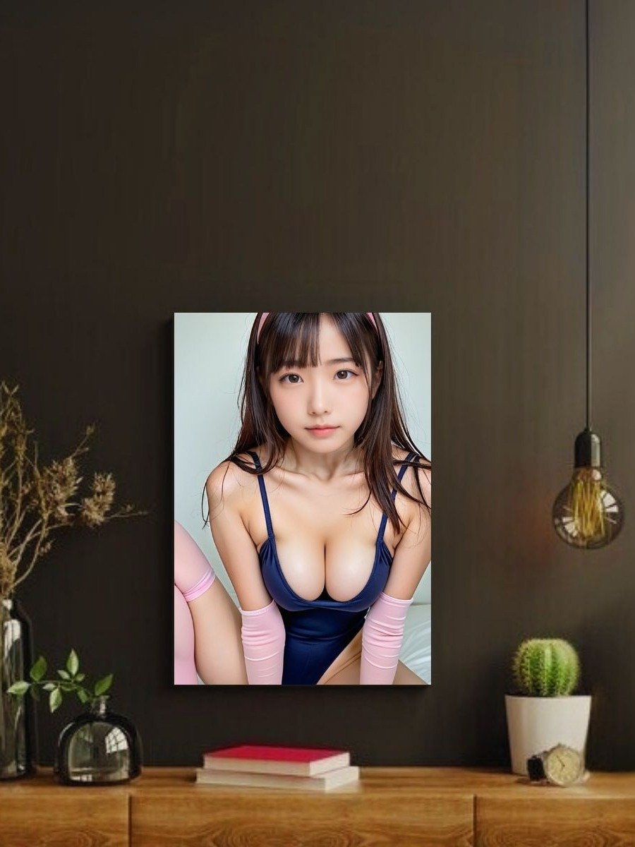 Kawaii School Swimsuit Girl 8x10 Metal Wall Art – Pink Arm Warmers Metal Poster product image (2)