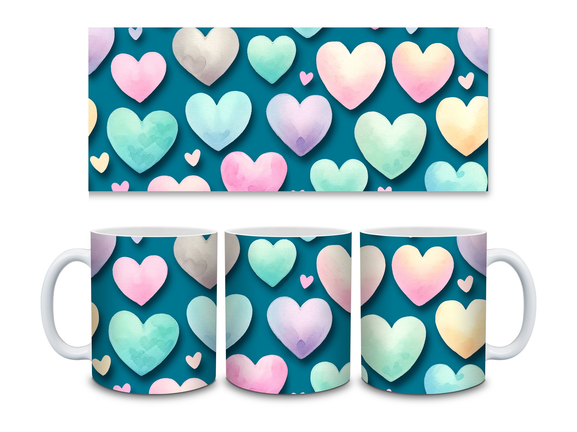 (Teal) Colorful Hearts 11oz Coffee Mug – Cute and Romantic Love-Themed Ceramic Cup – Perfect for Valentine's Day, Anniversaries, or Daily Use product image (3)