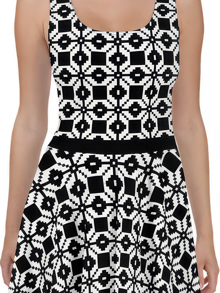 Pixel Art Geometric Dress | Black and White product image (2)