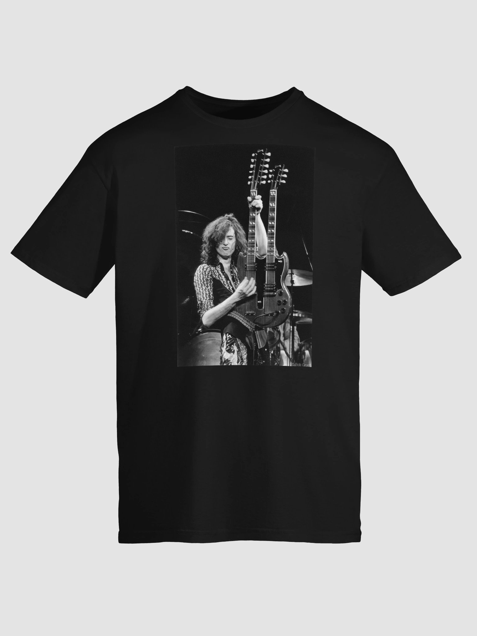 Led Zeppelin Double-Neck Guitar T-Shirt | Iconic Live Rock Photo Tee | Classic Rock Band Shirt product image (7)