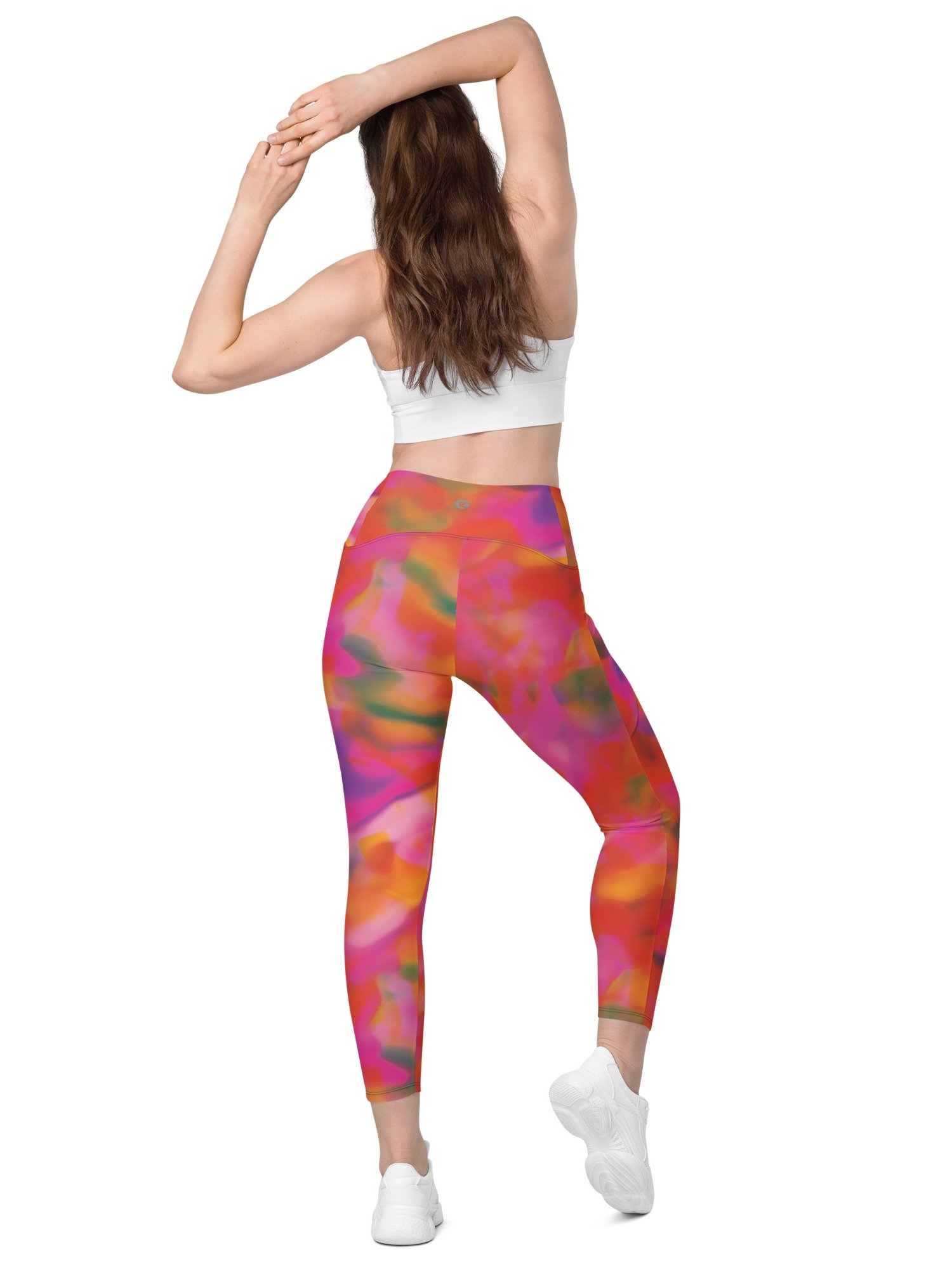 Recycled Leggings with Pocket "Trendy Vibrant Pink Orange Tie-Dye" Printed product image (7)