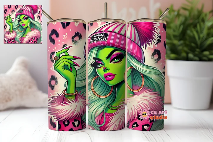 Pink Mama Grinch Tumbler Wrap PNG product image (1)