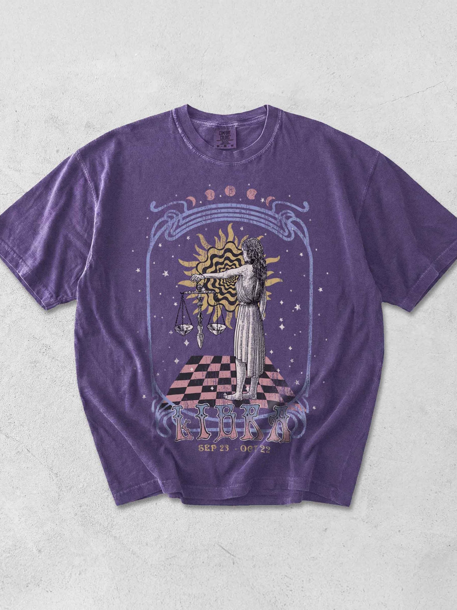 Libra Zodiac Shirt – Vintage Scales Astrology Graphic Tee (September 23 – October 22) - Dark Academia product image (1)