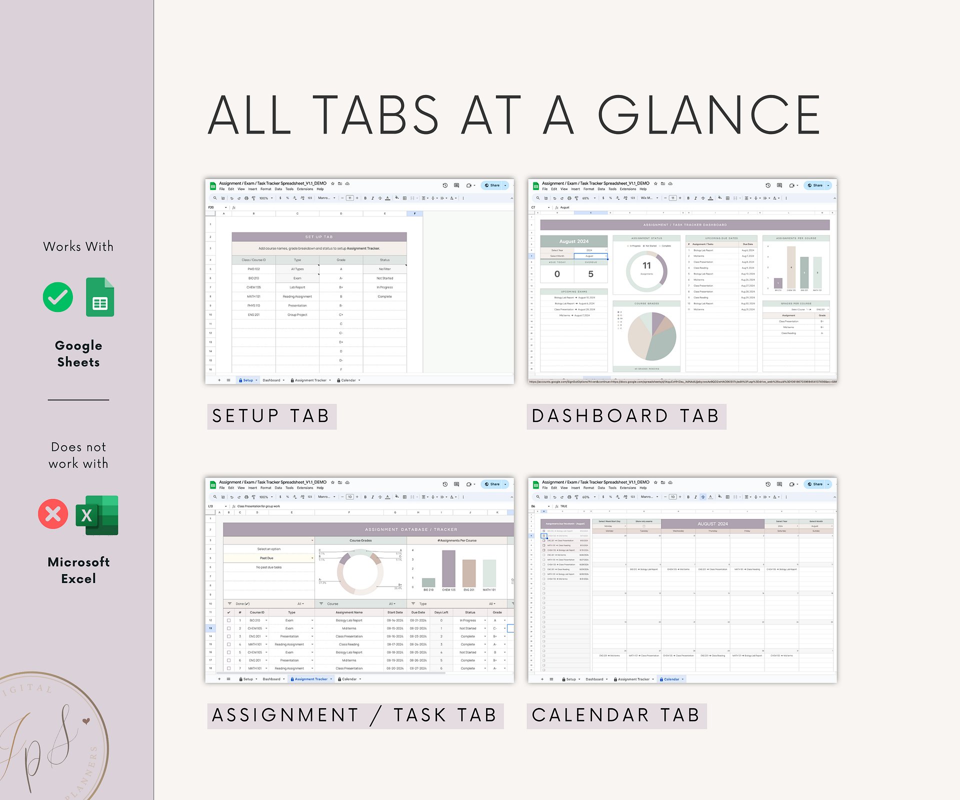 Assignment Tracker Spreadsheet, Google Sheets Template, Exam Grade Task Tracker, College & University Student Planner product image (9)