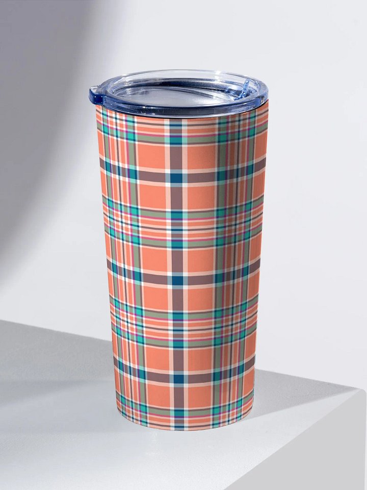 Orange Coral and Blue Plaid Travel Tumbler product image (1)