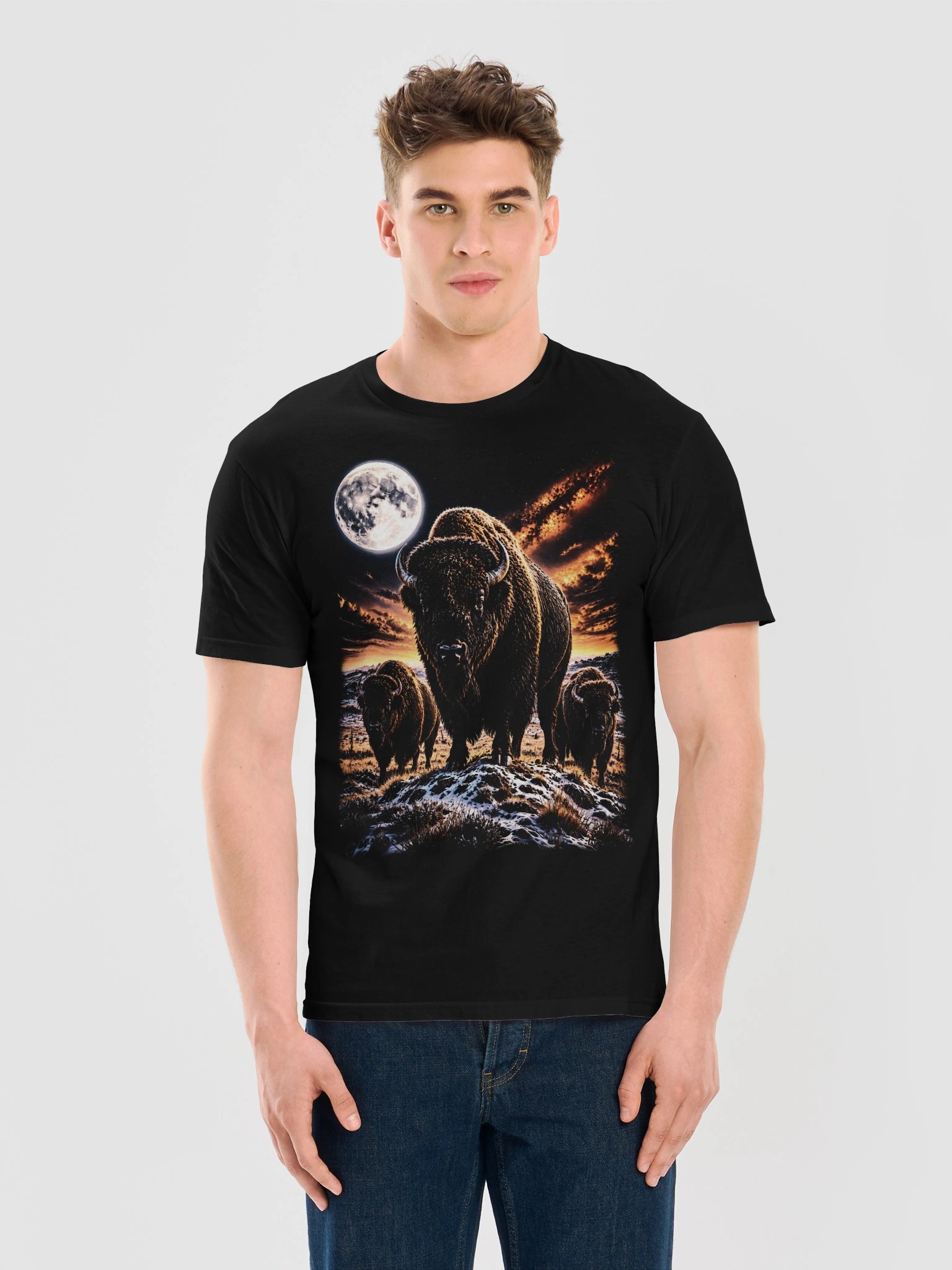 American Bison Howling Moon Tshirt | Legendary Wildlife Shirt product image (6)