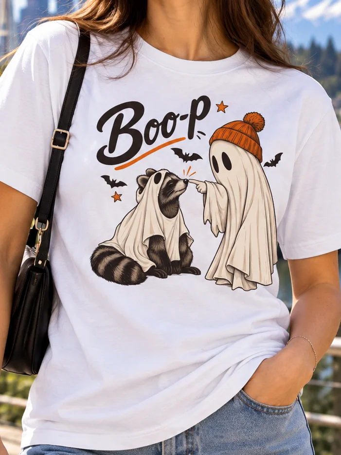 Boop Ghost Raccoon Halloween Tee product image (2)
