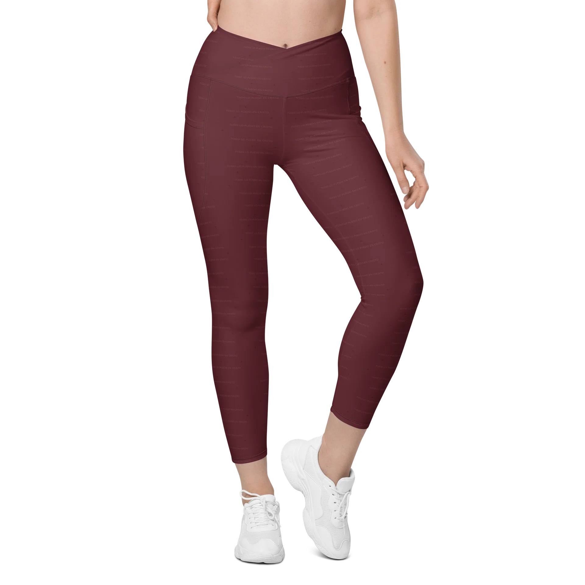 Crossover Leggings with Pockets — Women Who Lift (Burgundy) product image (1)