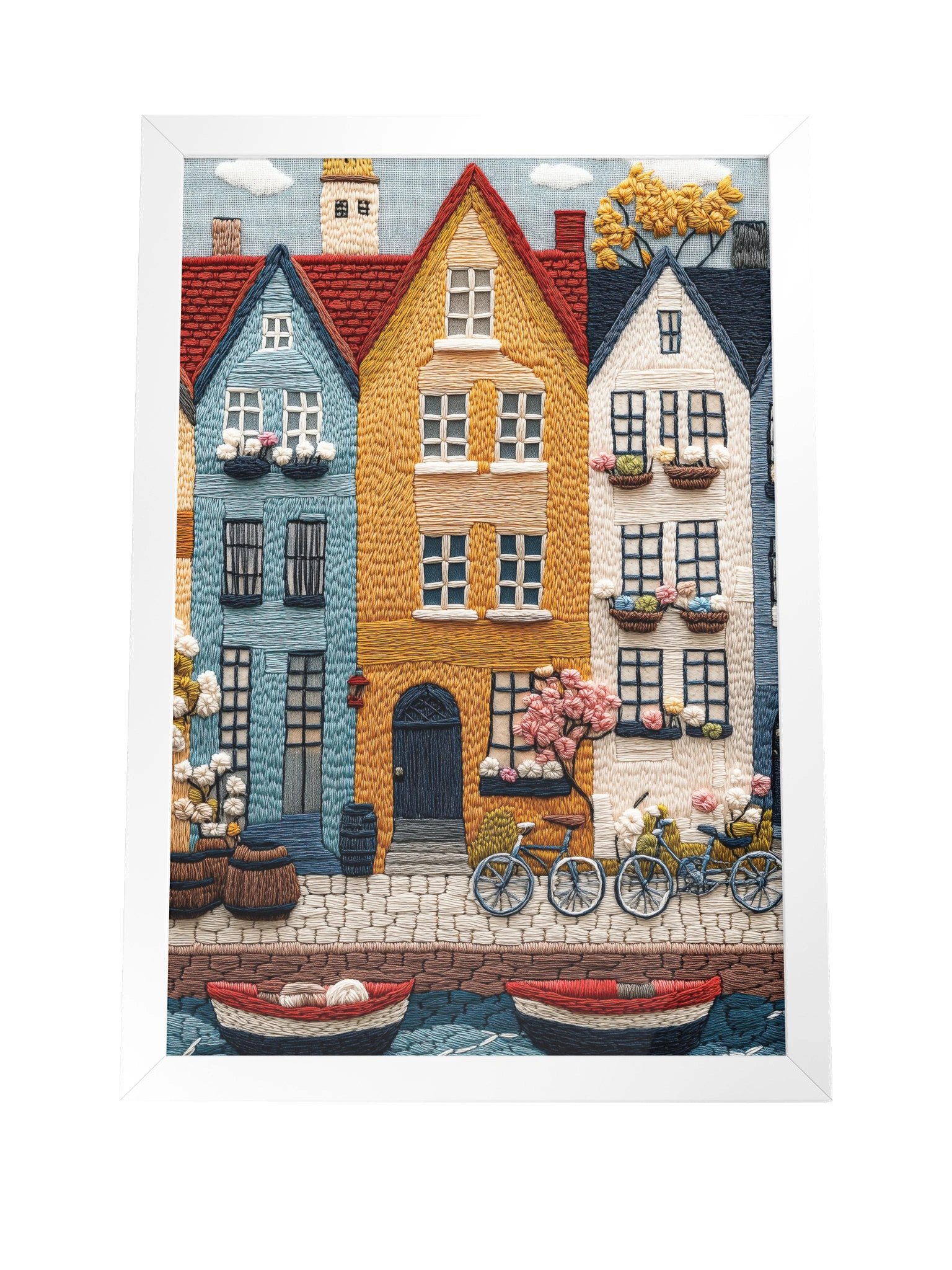 A Bicycle Day in Copenhagen | Embroidery-Style Wall Art — Framed Print product image (4)