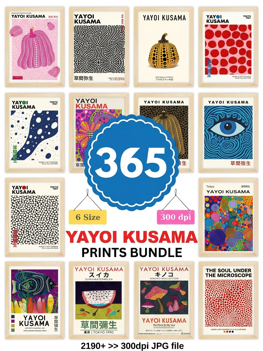 Yayoi Kusama Inspired Printable Wall Art Bundle, Japanese Abstract Poster Set, Polka Dot Gallery Wall product image (1)