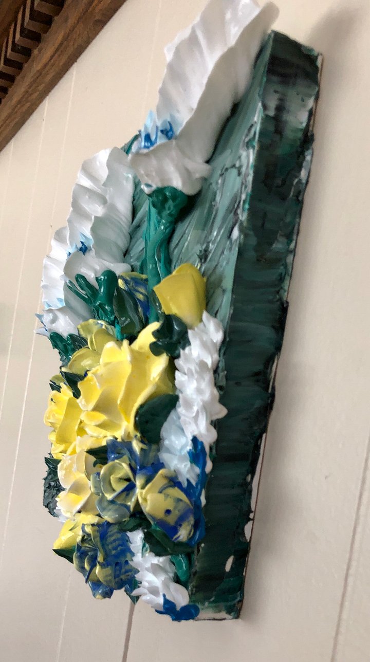 "Yellow roses and Fantasy flowers" 8"x8" birch panel impressionistic Impasto painting product image (2)